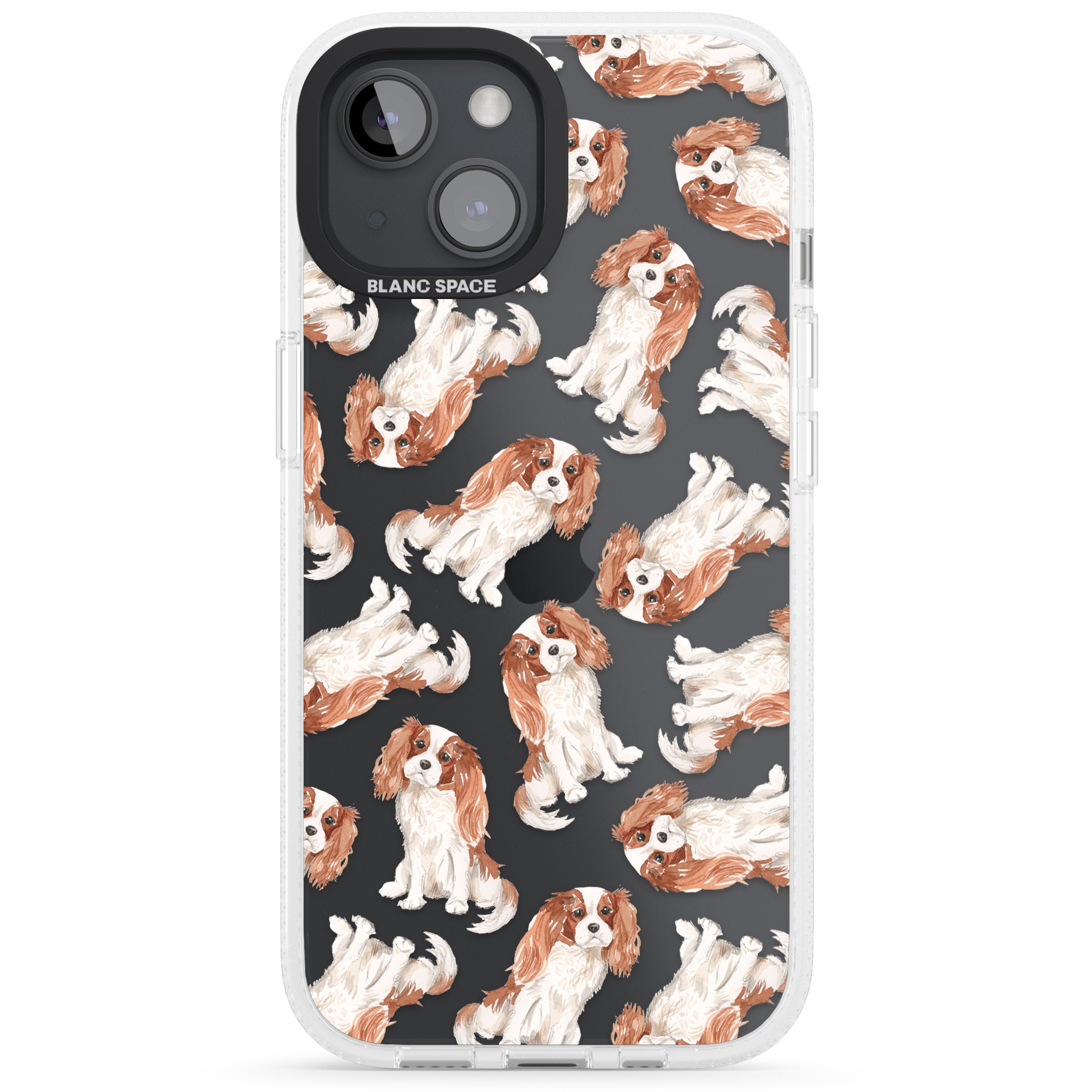 Cavalier King Charles Spaniel Dog Pattern iPhone 15 / 14 / 13 Clear Case Impact Air - Blanc Space
