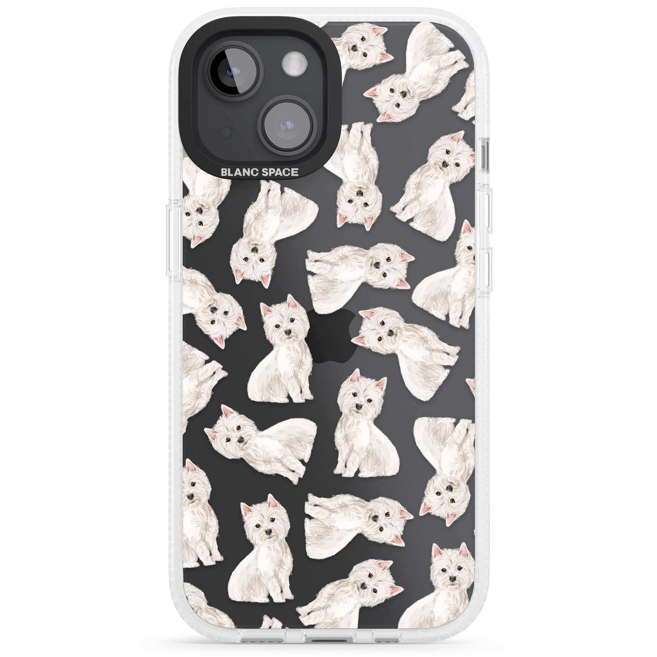 Westie Watercolour Dog Pattern iPhone 15 / 14 / 13 Clear Case Impact Air - Blanc Space