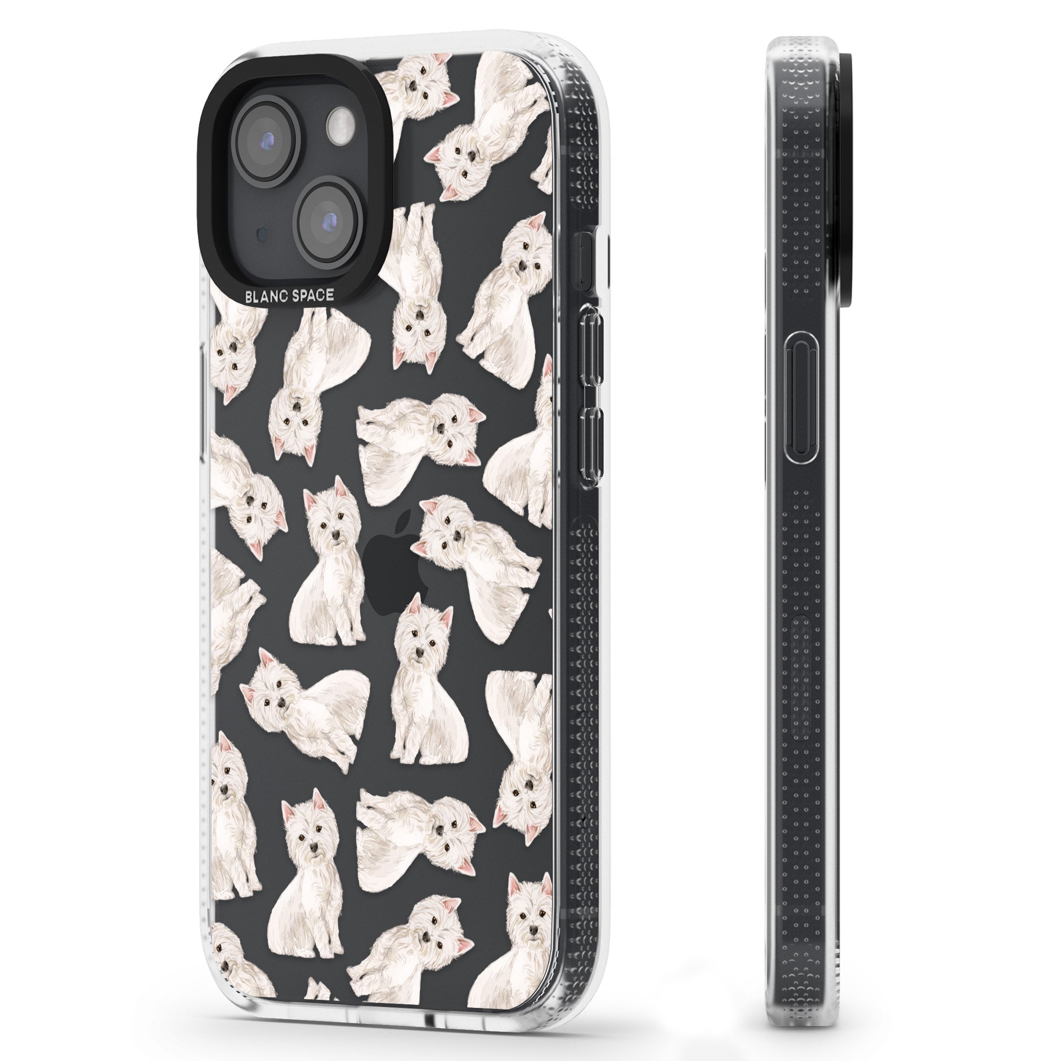 Westie Watercolour Dog Pattern iPhone 15 / 14 / 13 Clear Case Impact Air - Blanc Space
