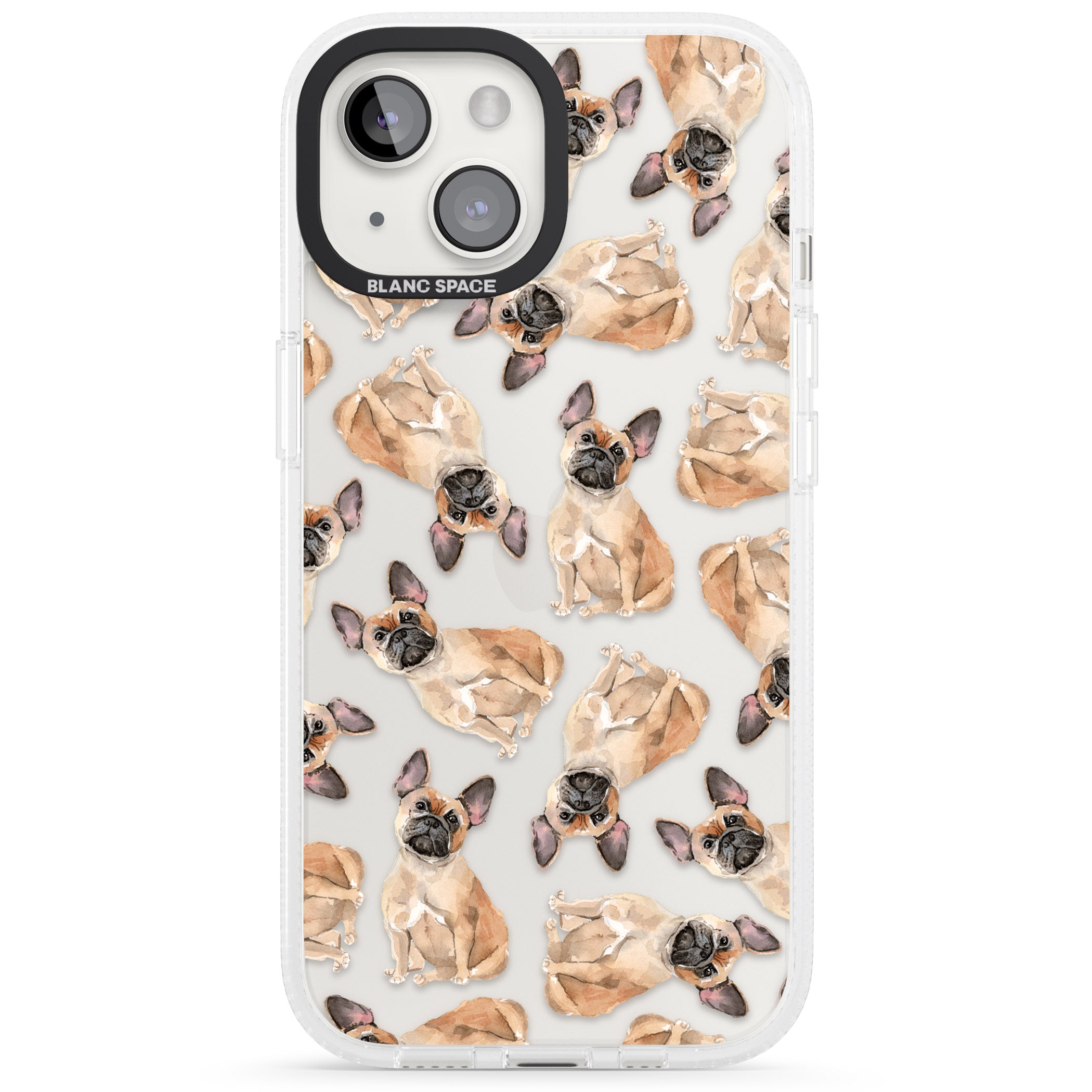 French Bulldog Watercolour Dog Pattern iPhone 15 / 14 / 13 Clear Case Impact Air - Blanc Space