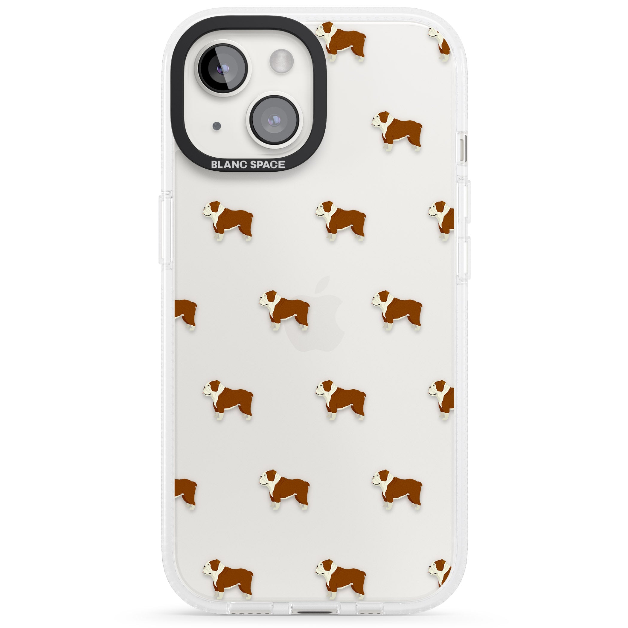 English Bulldog Dog Pattern Clear iPhone 15 / 14 / 13 Clear Case Impact Air - Blanc Space