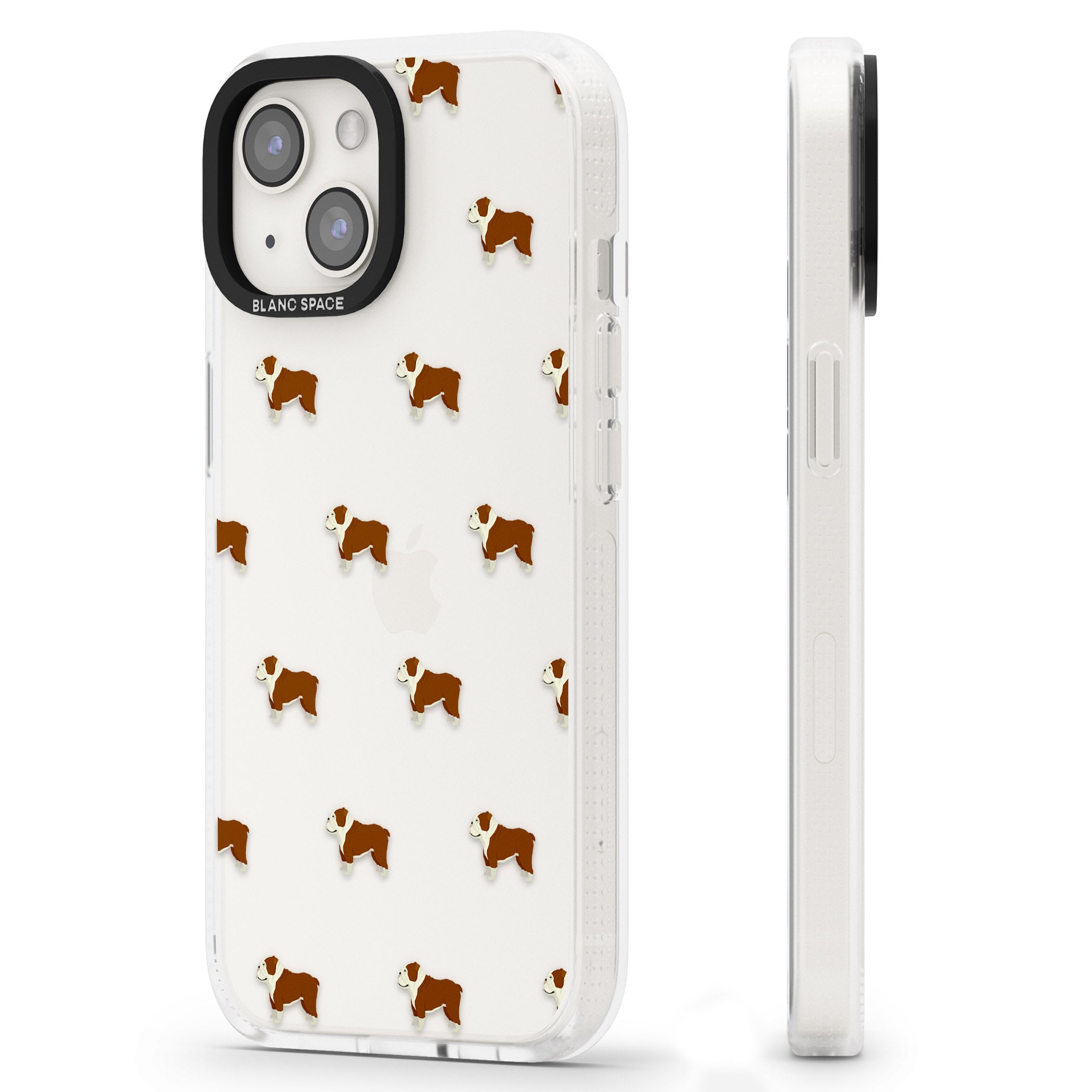 English Bulldog Dog Pattern Clear iPhone 15 / 14 / 13 Clear Case Impact Air - Blanc Space