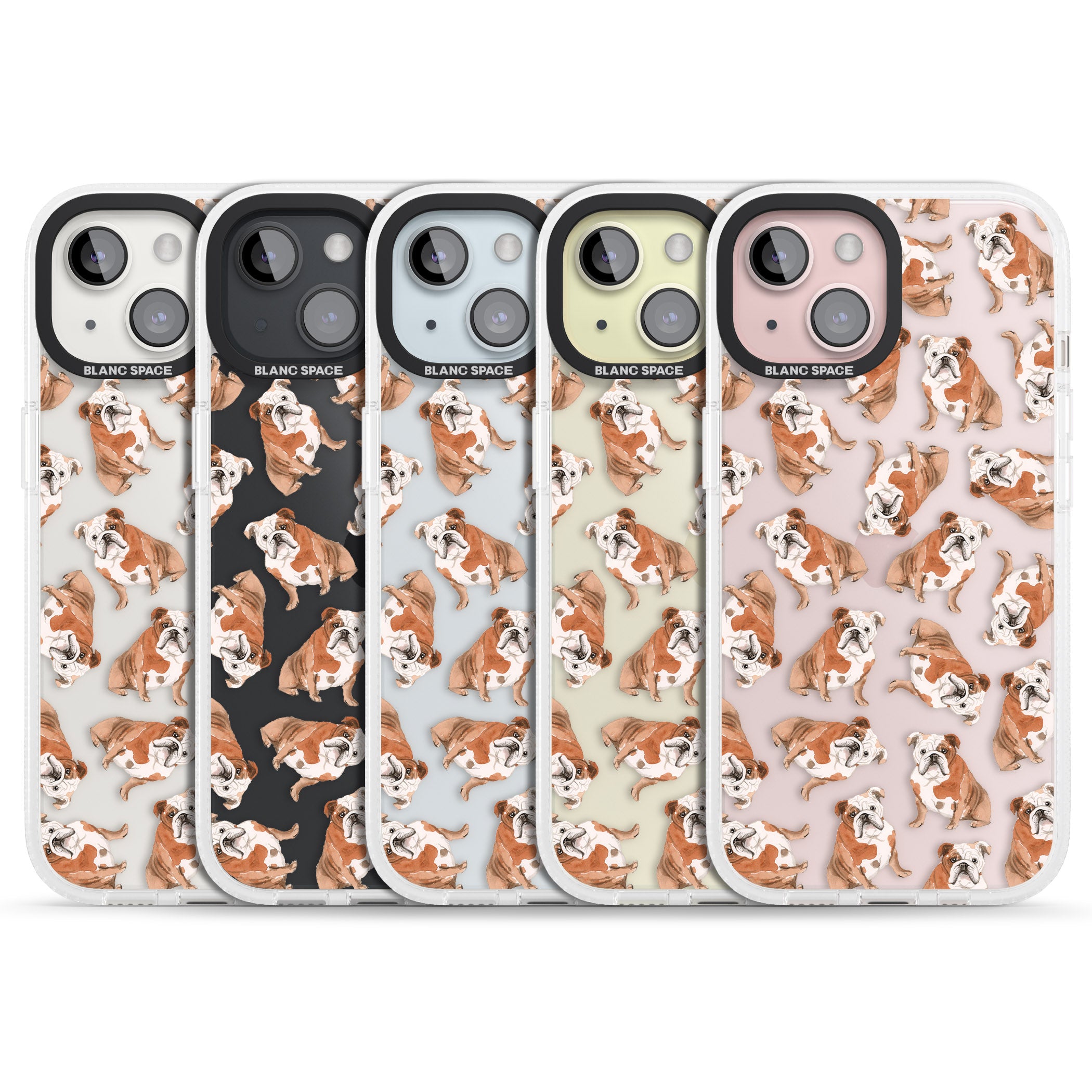 English Bulldog Watercolour Dog Pattern iPhone 15 / 14 / 13 Clear Case Impact Air - Blanc Space