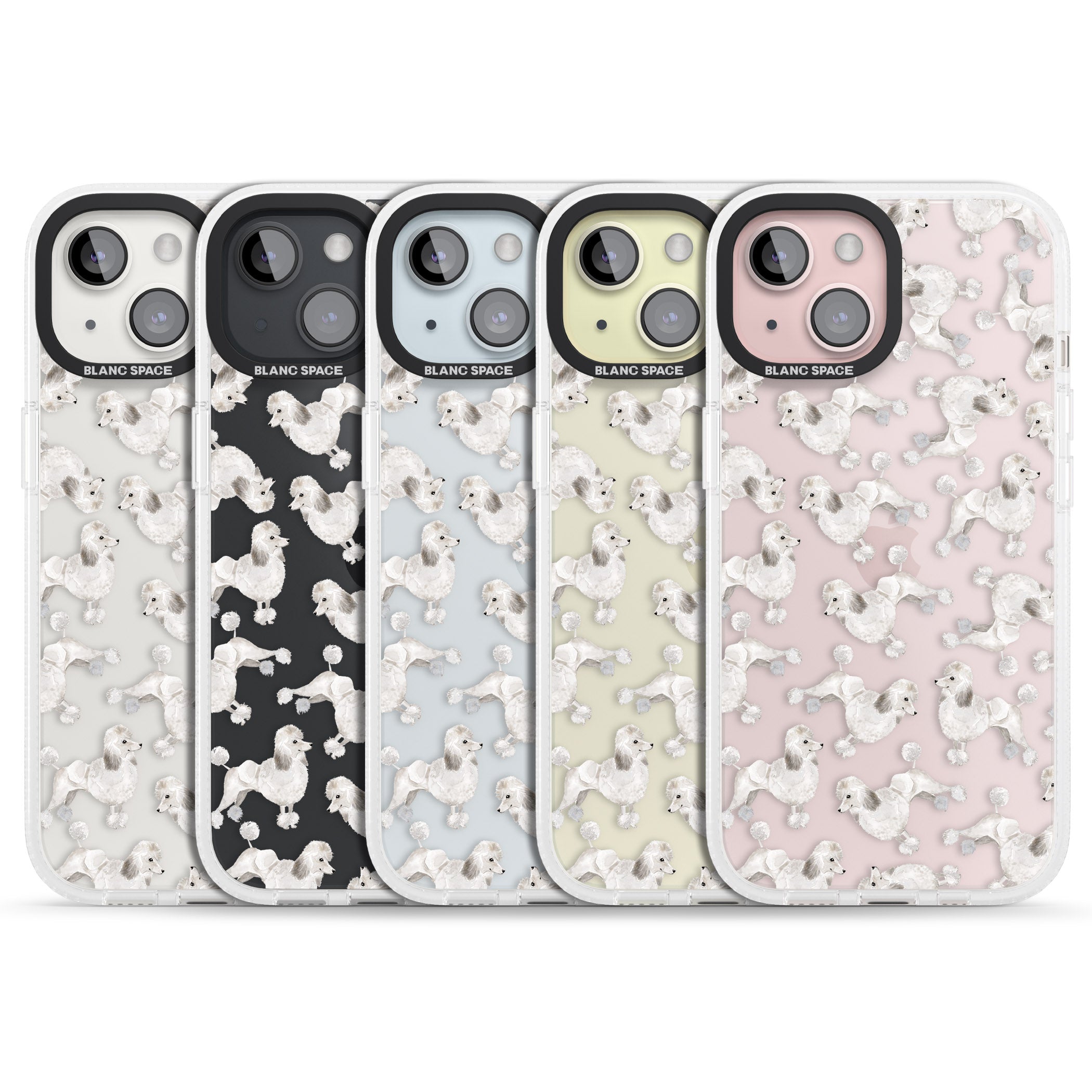 Poodle (White) Watercolour Dog Pattern iPhone 15 / 14 / 13 Clear Case Impact Air - Blanc Space