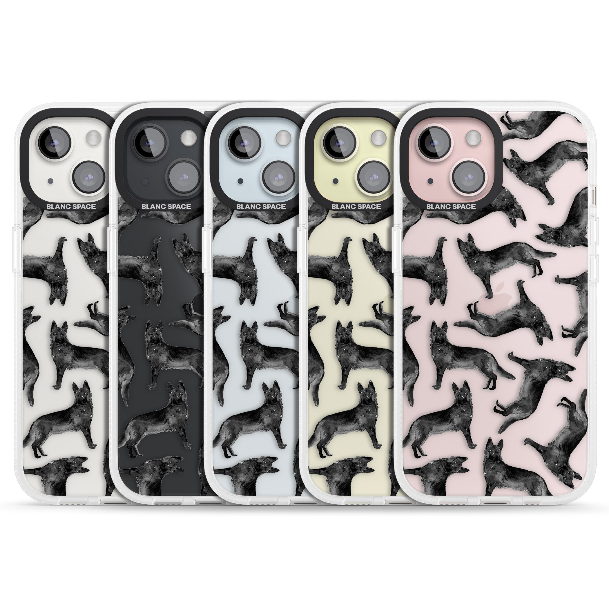 German Shepherd (Black) Watercolour Dog Pattern iPhone 15 / 14 / 13 Clear Case Impact Air - Blanc Space