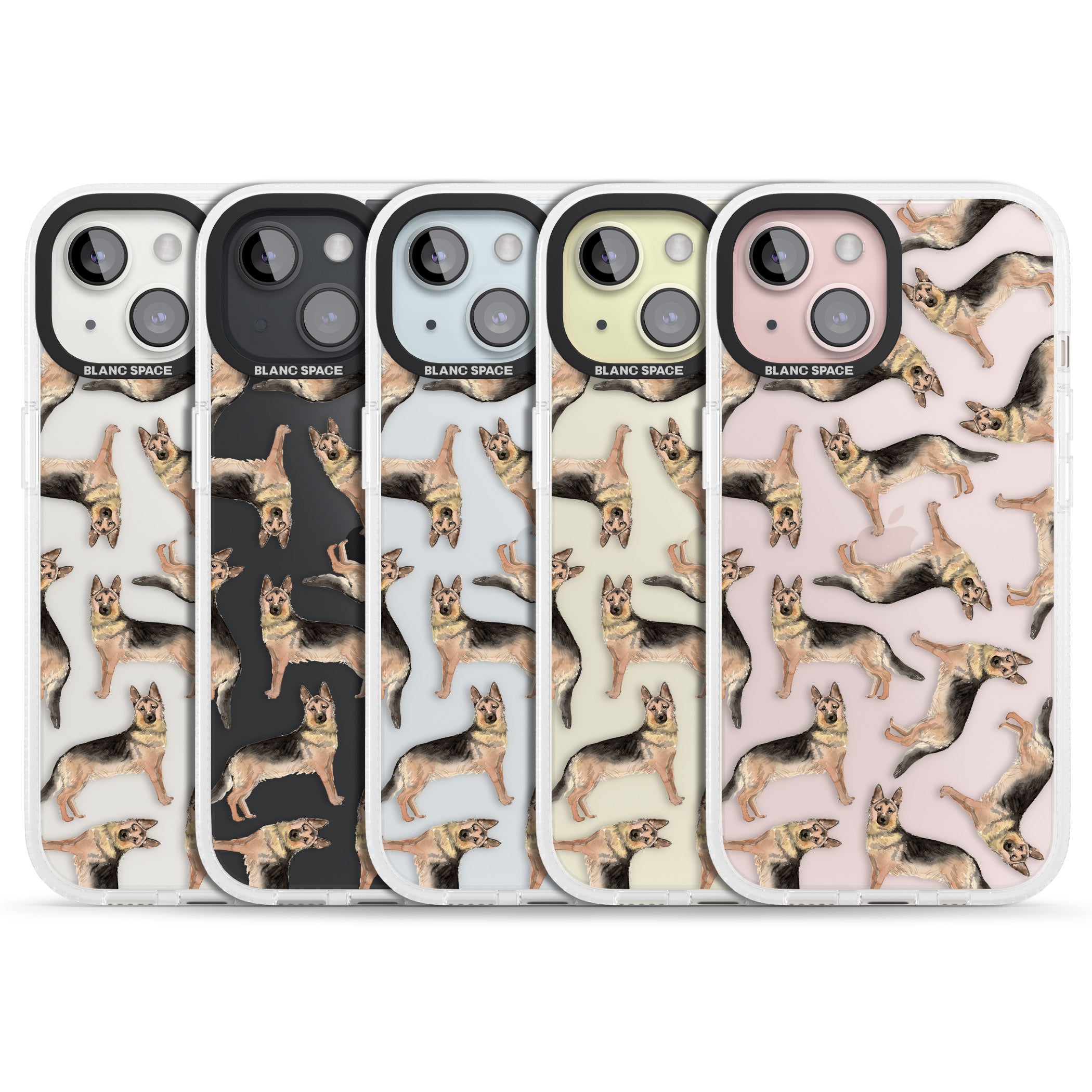 German Shepherd Watercolour Dog Pattern iPhone 15 / 14 / 13 Clear Case Impact Air - Blanc Space