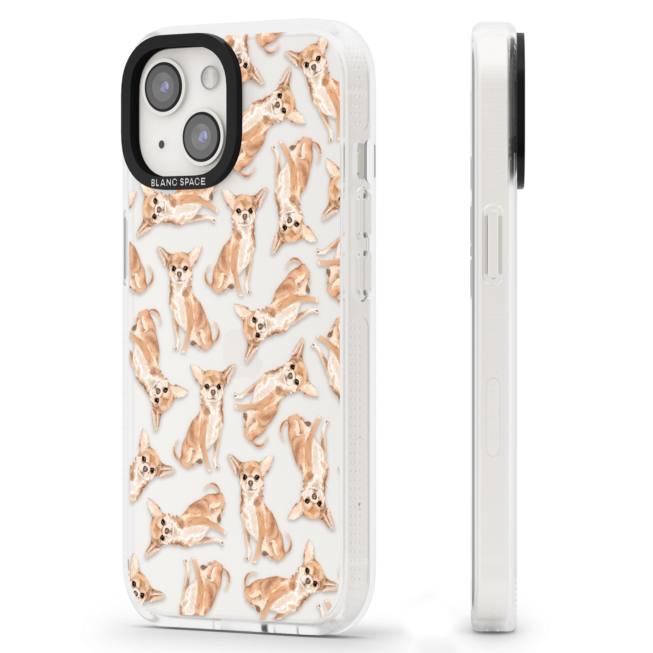 Chihuahua Watercolour Dog Pattern iPhone 15 / 14 / 13 Clear Case Impact Air - Blanc Space