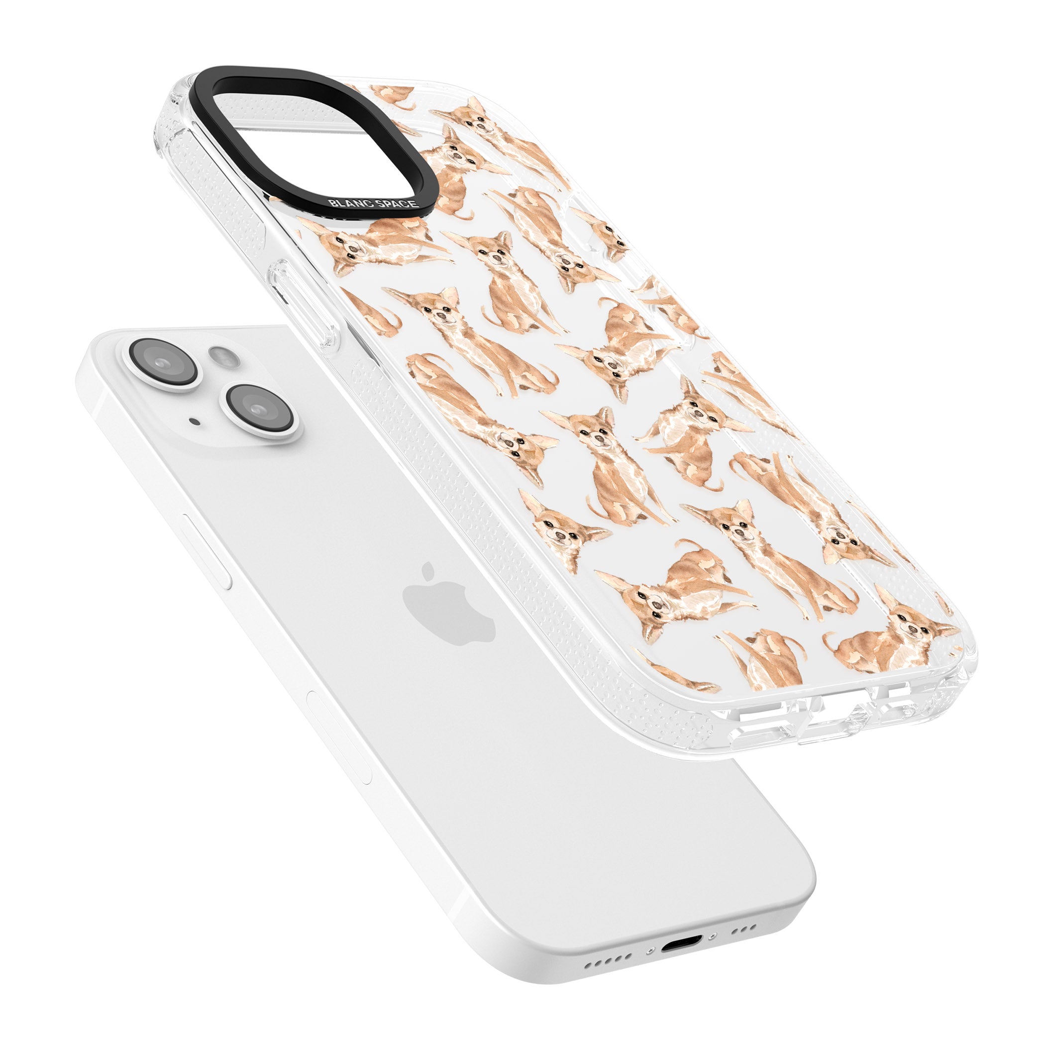 Chihuahua Watercolour Dog Pattern iPhone 15 / 14 / 13 Clear Case Impact Air - Blanc Space