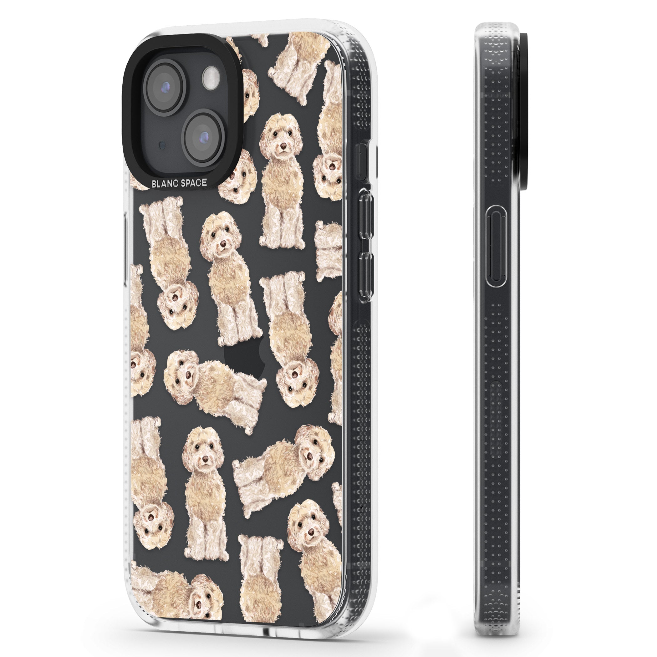 Cockapoo (Champagne) Watercolour Dog Pattern iPhone 15 / 14 / 13 Clear Case Impact Air - Blanc Space