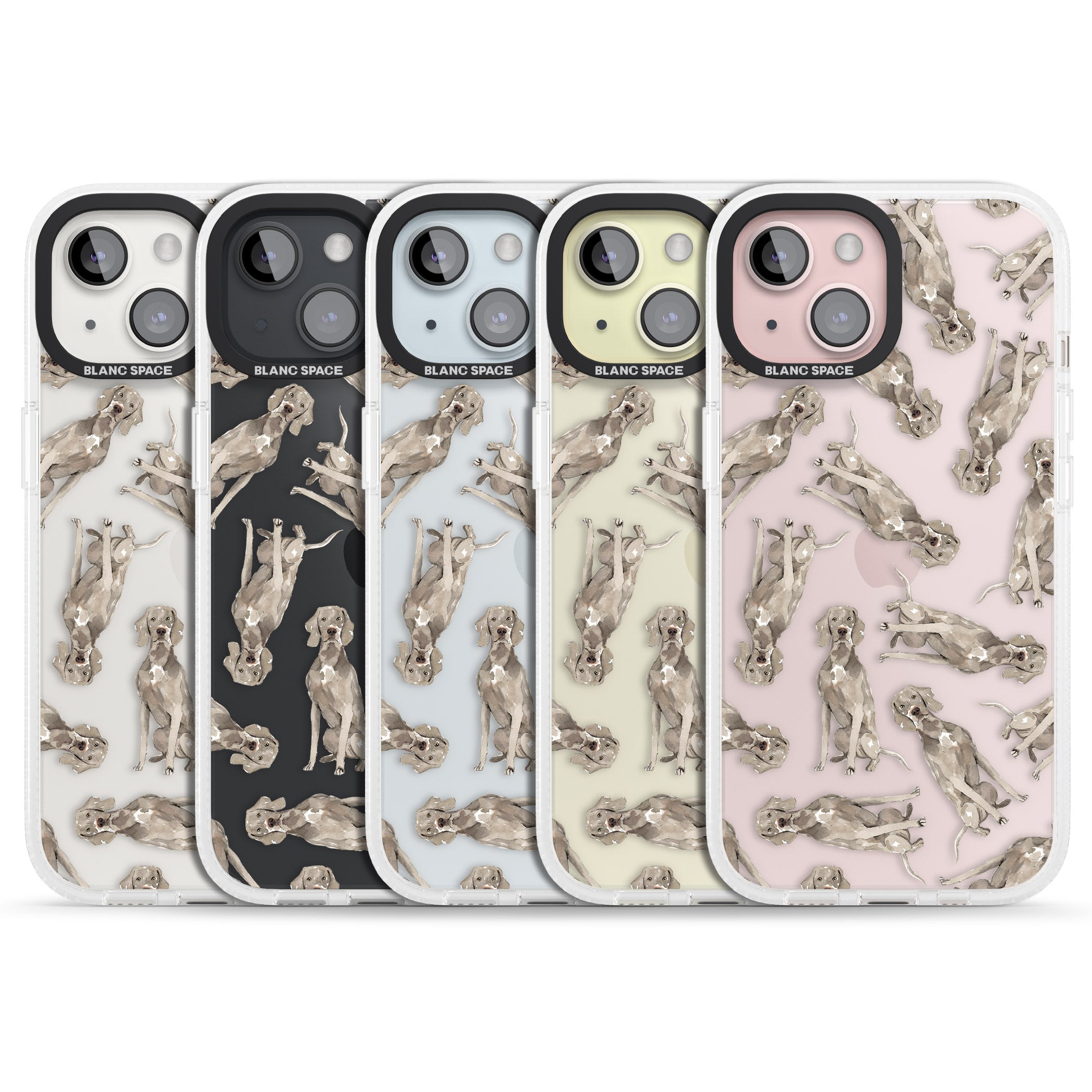 Weimaraner Watercolour Dog Pattern iPhone 15 / 14 / 13 Clear Case Impact Air - Blanc Space