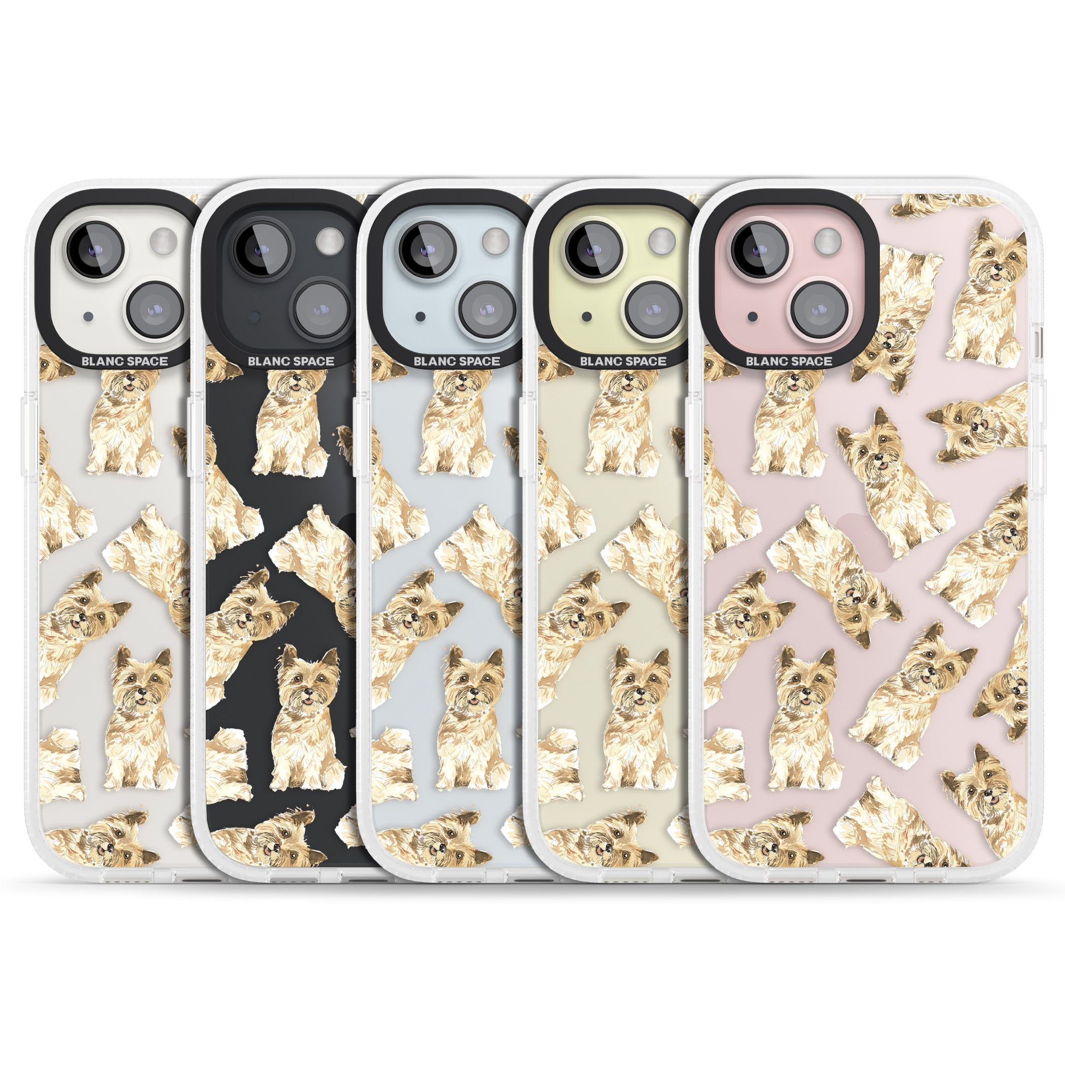 Cairn Terrier Watercolour Dog Pattern iPhone 15 / 14 / 13 Clear Case Impact Air - Blanc Space