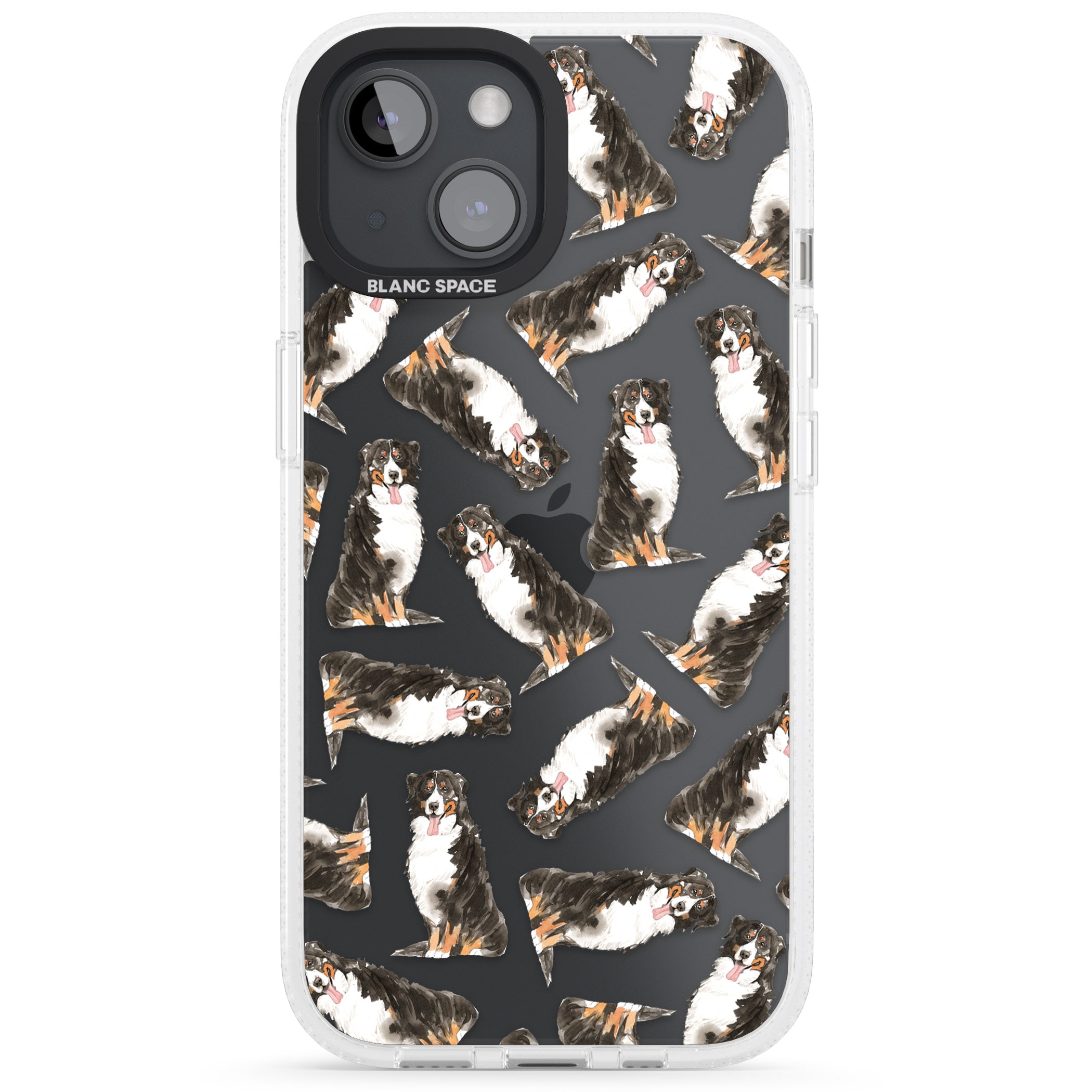 Bernese Mountain Dog Watercolour Dog Pattern iPhone 15 / 14 / 13 Clear Case Impact Air - Blanc Space