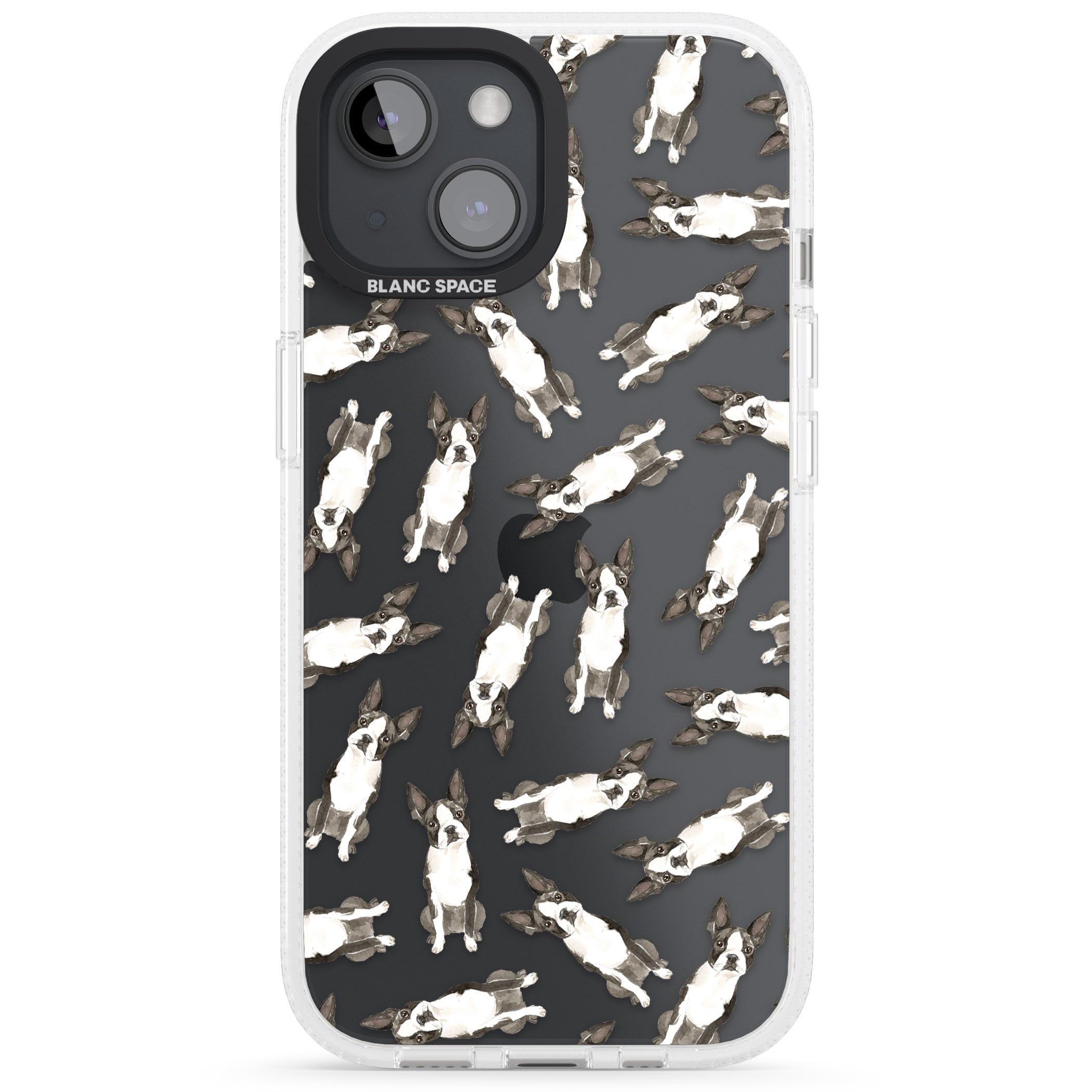 Boston Terrier Watercolour Dog Pattern iPhone 15 / 14 / 13 Clear Case Impact Air - Blanc Space