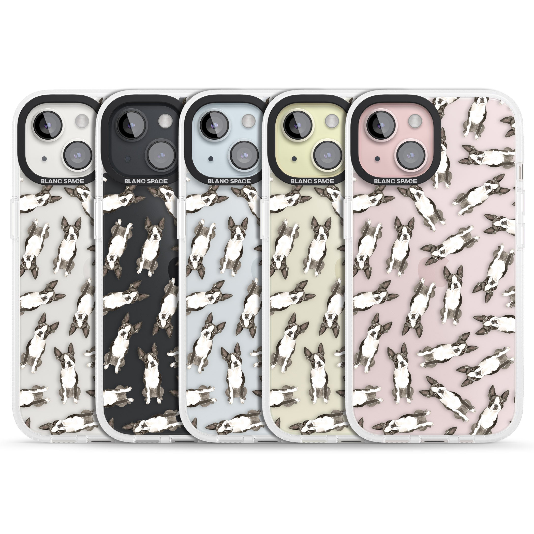 Boston Terrier Watercolour Dog Pattern iPhone 15 / 14 / 13 Clear Case Impact Air - Blanc Space