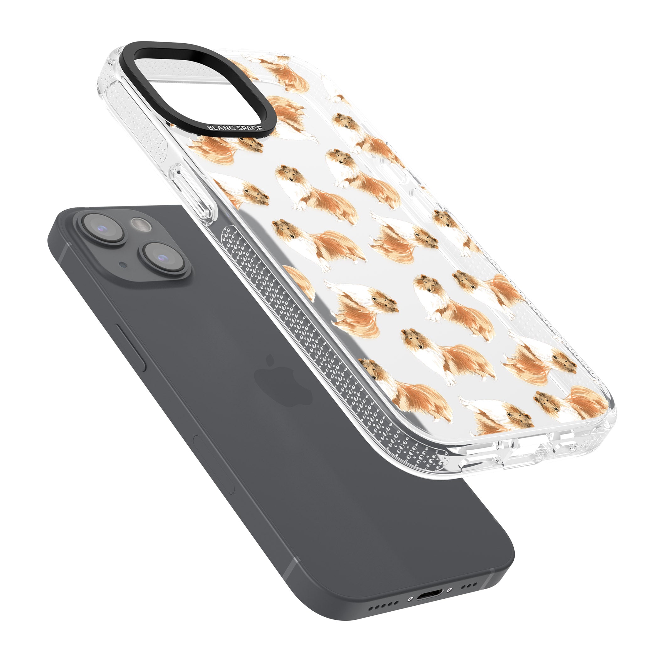 Rough Collie Watercolour Dog Pattern iPhone 15 / 14 / 13 Clear Case Impact Air - Blanc Space