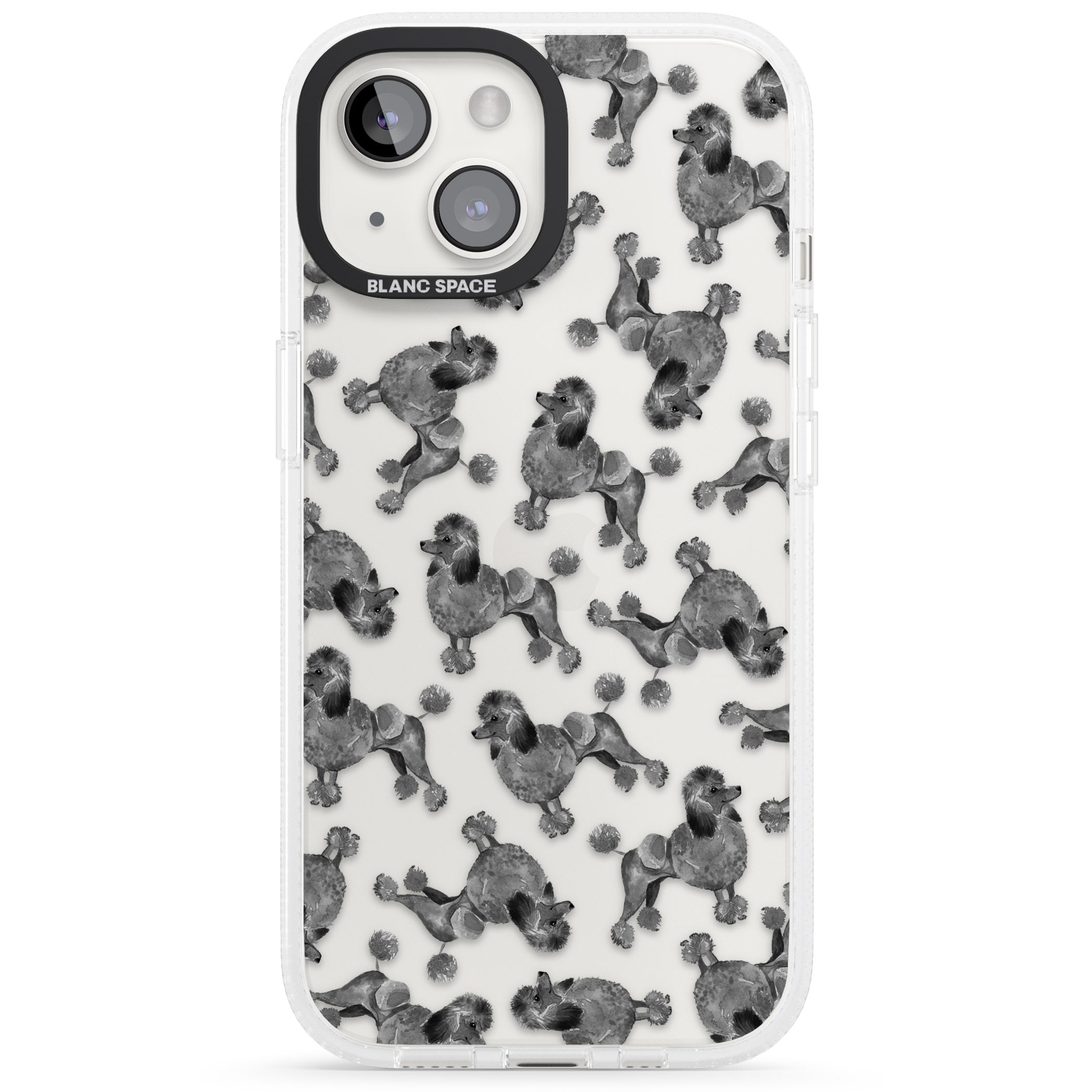 Poodle (Black) Watercolour Dog Pattern iPhone 15 / 14 / 13 Clear Case Impact Air - Blanc Space