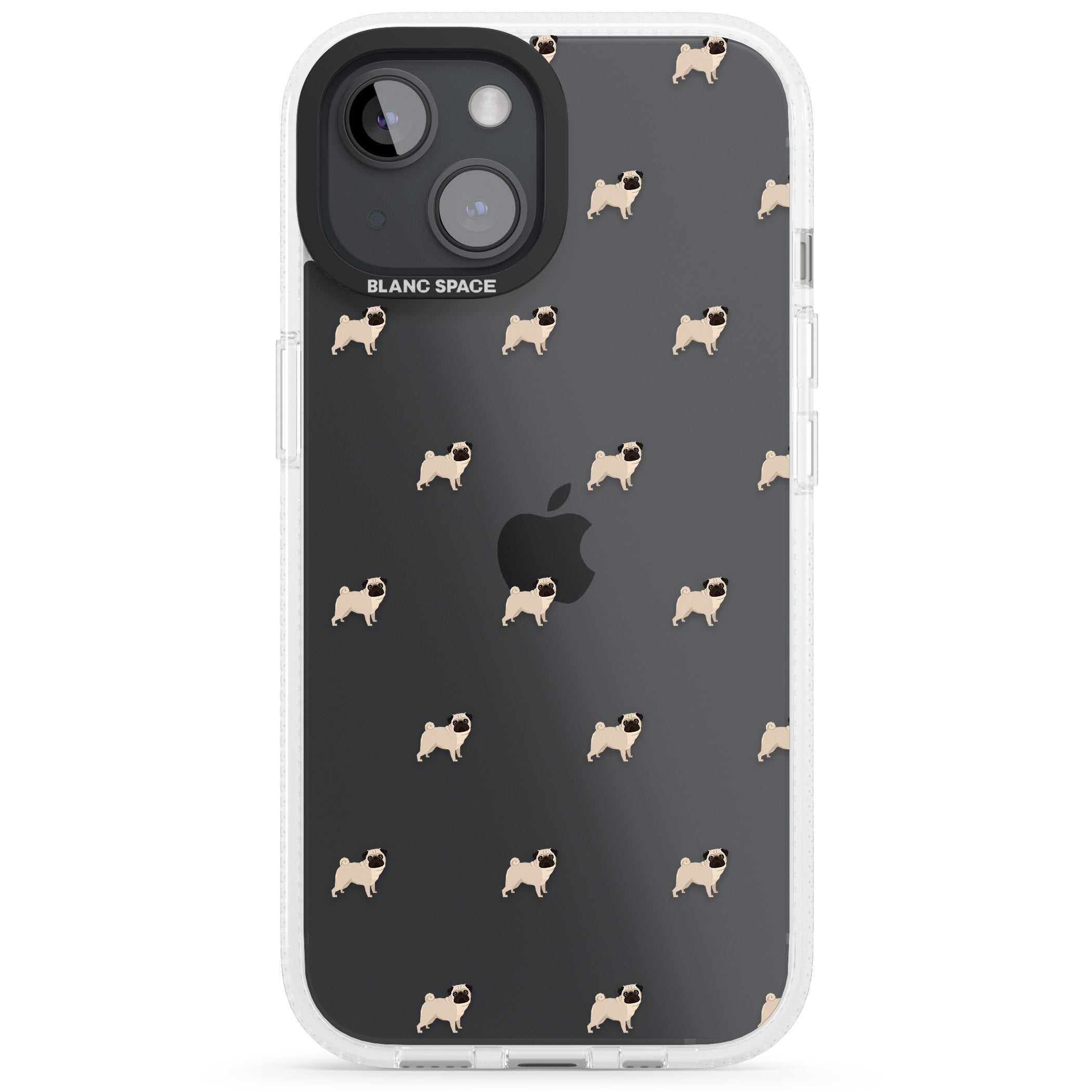 Pug Dog Pattern Clear iPhone 15 / 14 / 13 Clear Case Impact Air - Blanc Space