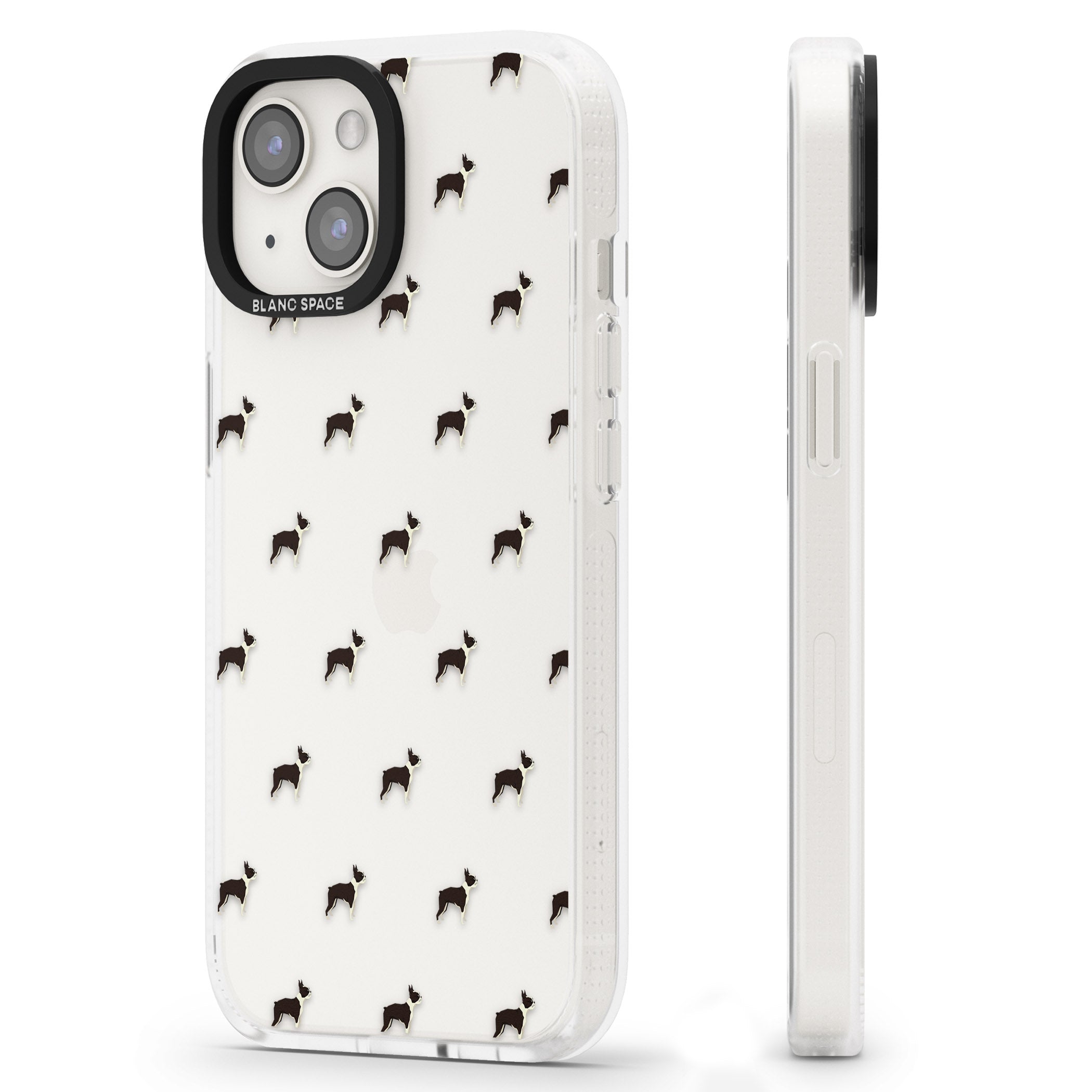 Boston Terrier Dog Pattern Clear iPhone 15 / 14 / 13 Clear Case Impact Air - Blanc Space