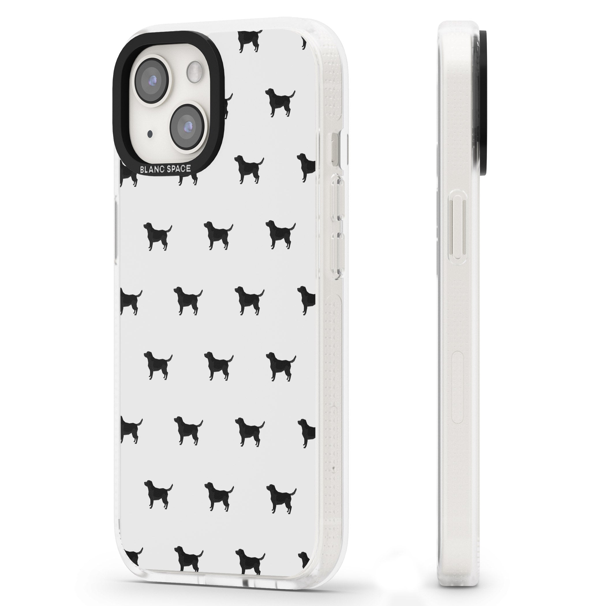 Black Labrador Dog Pattern iPhone 15 / 14 / 13 Clear Case Impact Air - Blanc Space