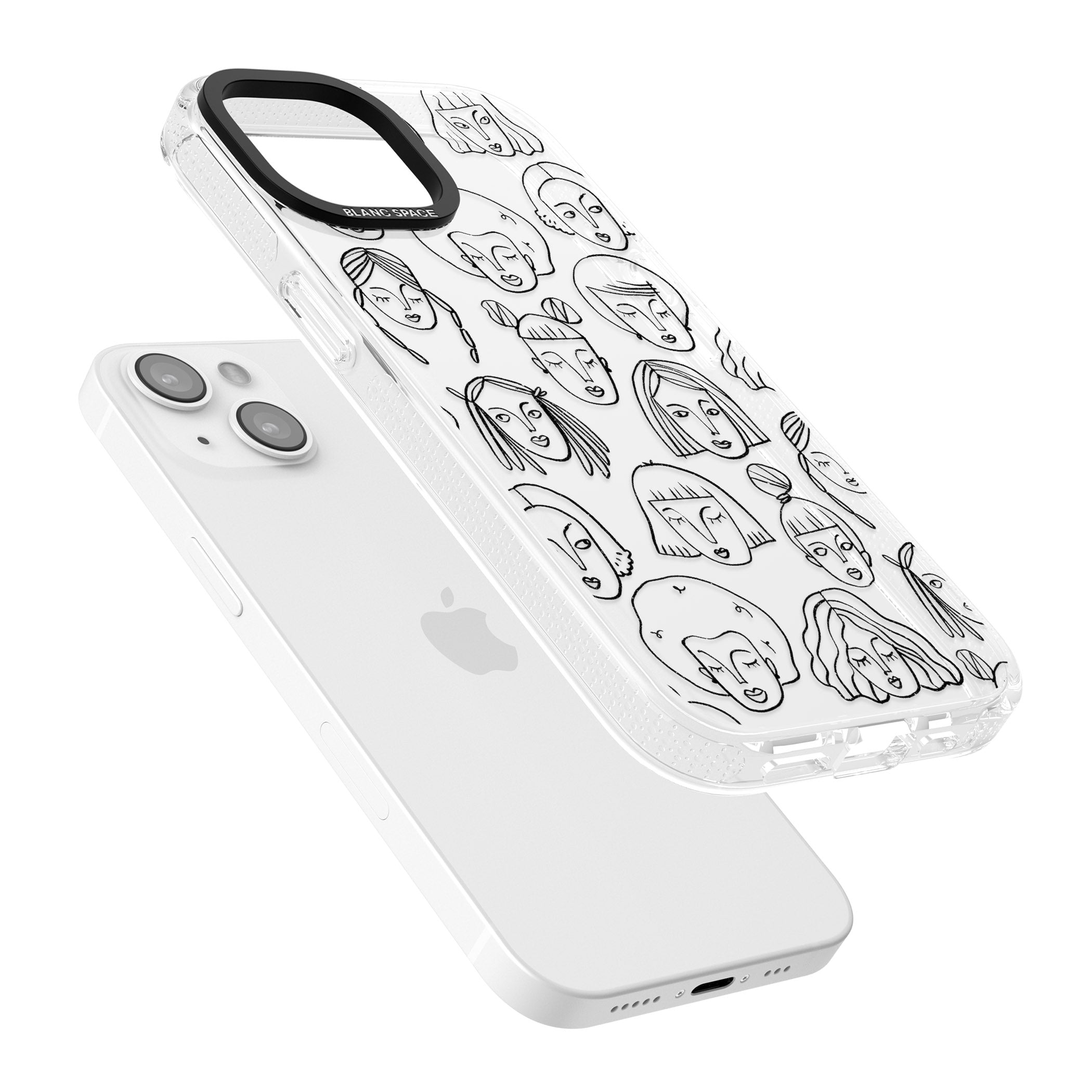 Girl Portrait Doodles iPhone 15 / 14 / 13 Clear Case Impact Air - Blanc Space