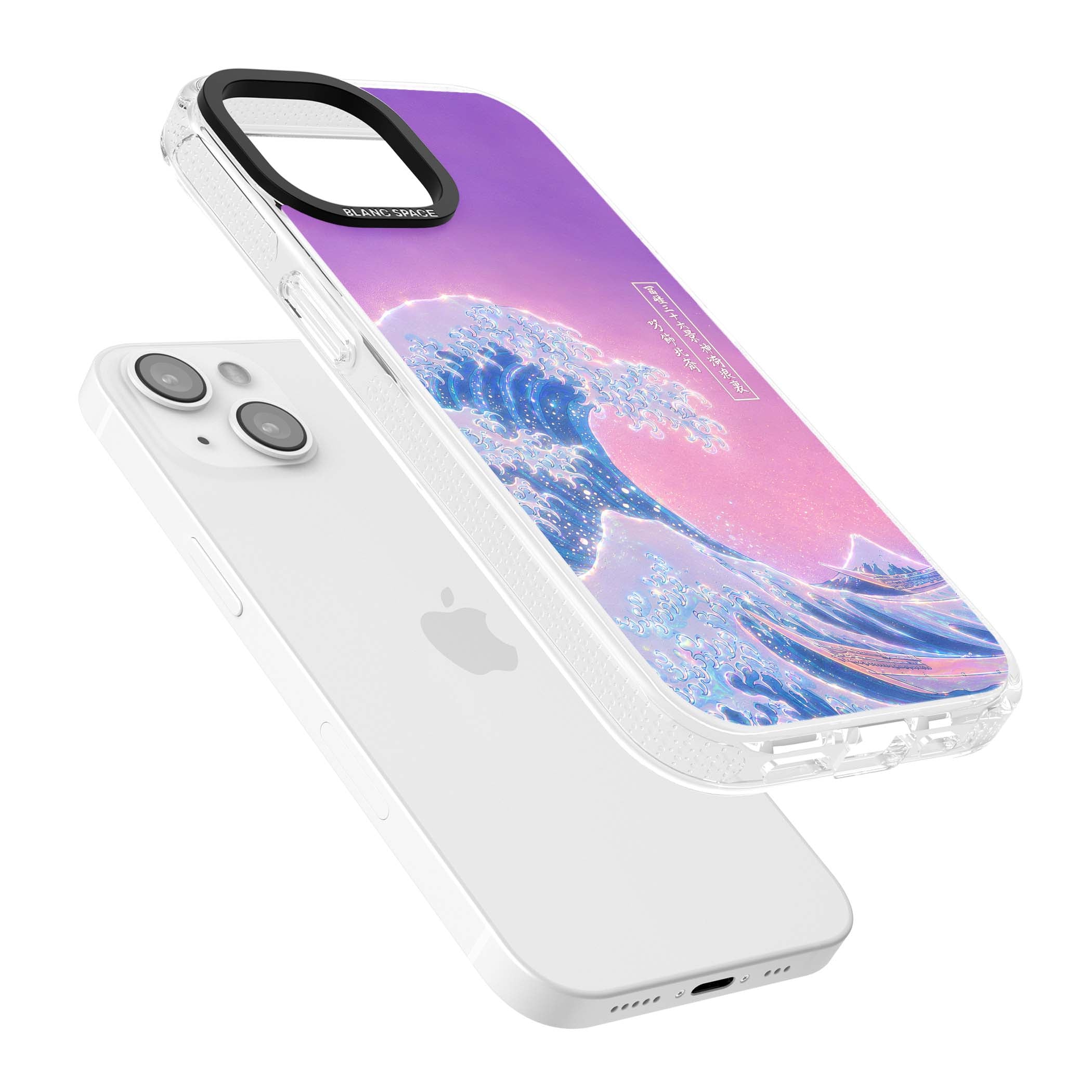 The Great Opal Wave Japanese iPhone case featuring Hokusai's great wave in iridescent pastels with lilac sky and Mou | Clear Case Impact Air case for iPhone 15, iPhone 15 Plus