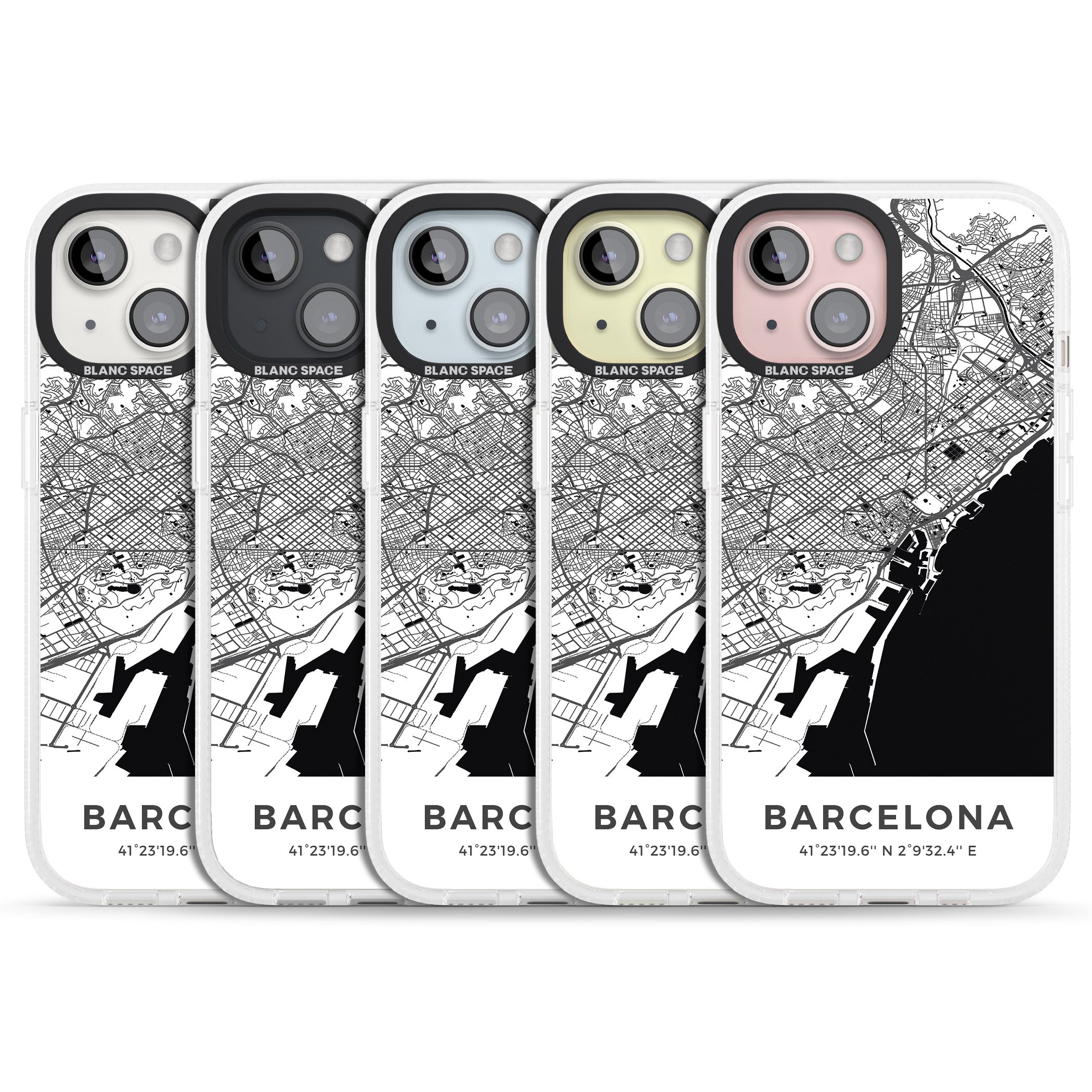 Map of Barcelona, Spain iPhone 15 / 14 / 13 Clear Case Impact Air - Blanc Space