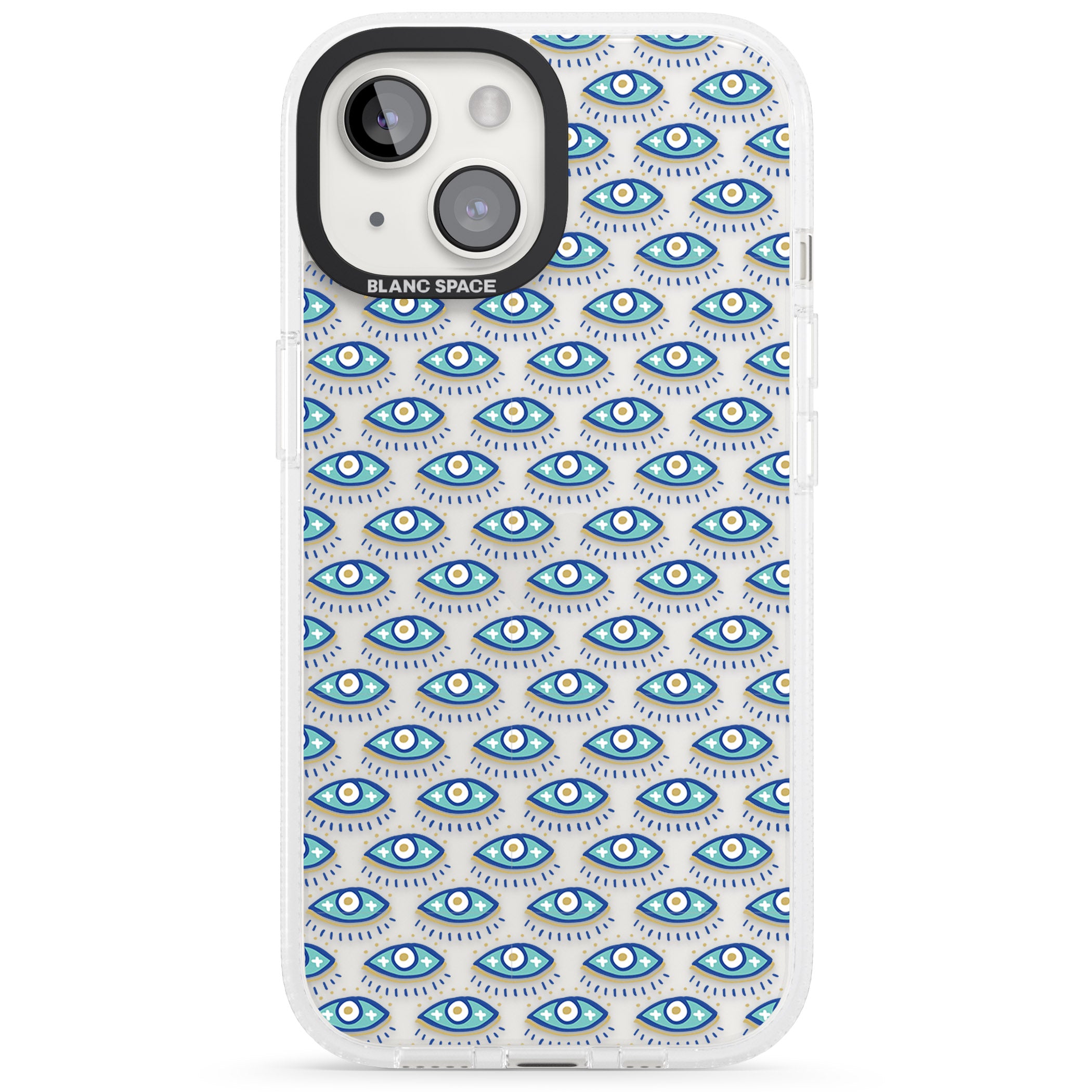 Eyes & Crosses (Clear) Psychedelic Eyes Pattern iPhone 15 / 14 / 13 Clear Case Impact Air - Blanc Space