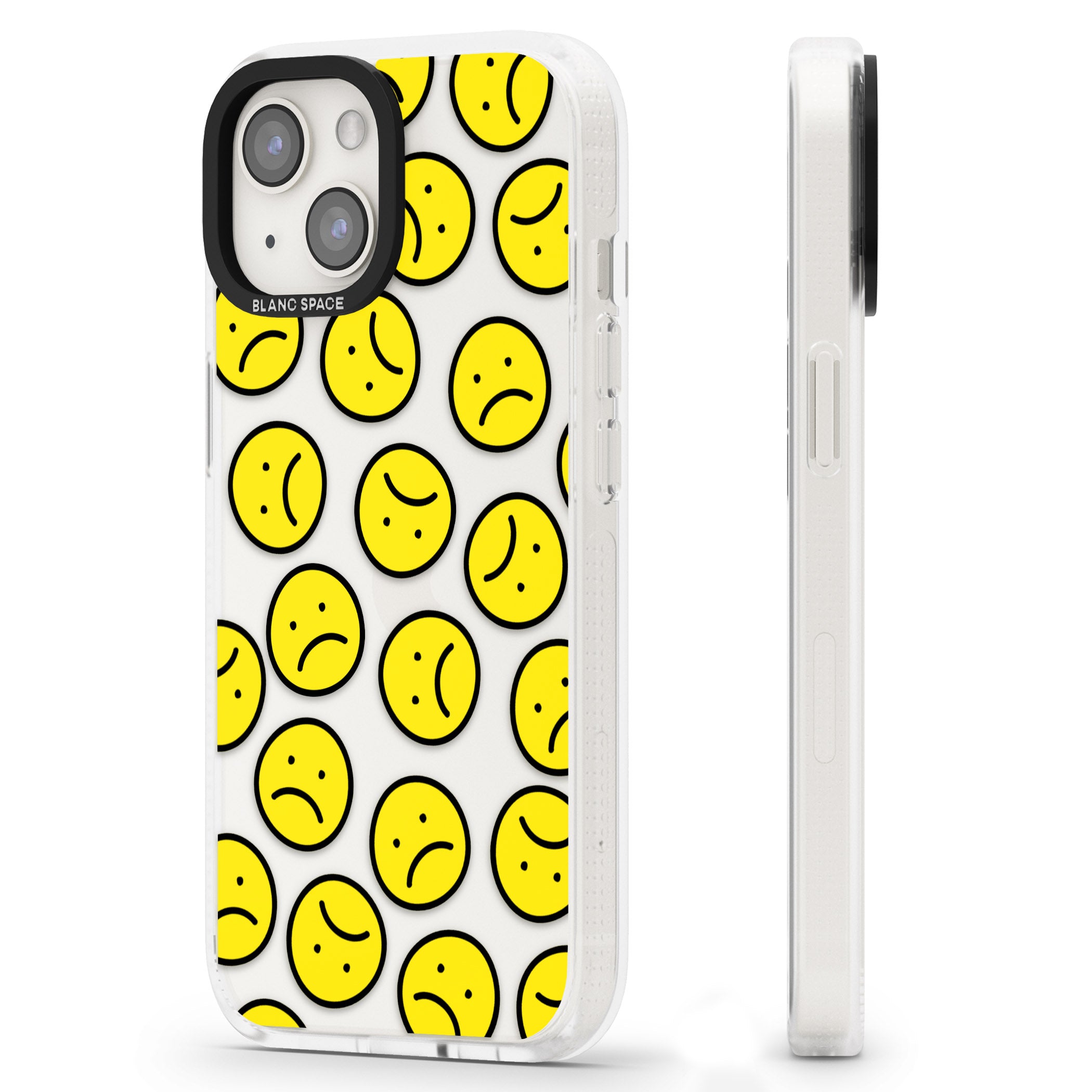 Sad Face Clear Pattern iPhone 15 / 14 / 13 Clear Case Impact Air - Blanc Space
