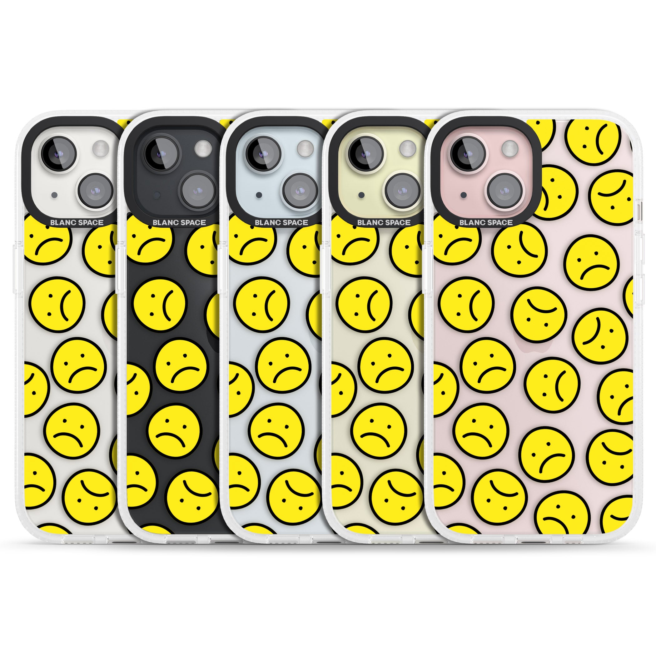 Sad Face Clear Pattern iPhone 15 / 14 / 13 Clear Case Impact Air - Blanc Space
