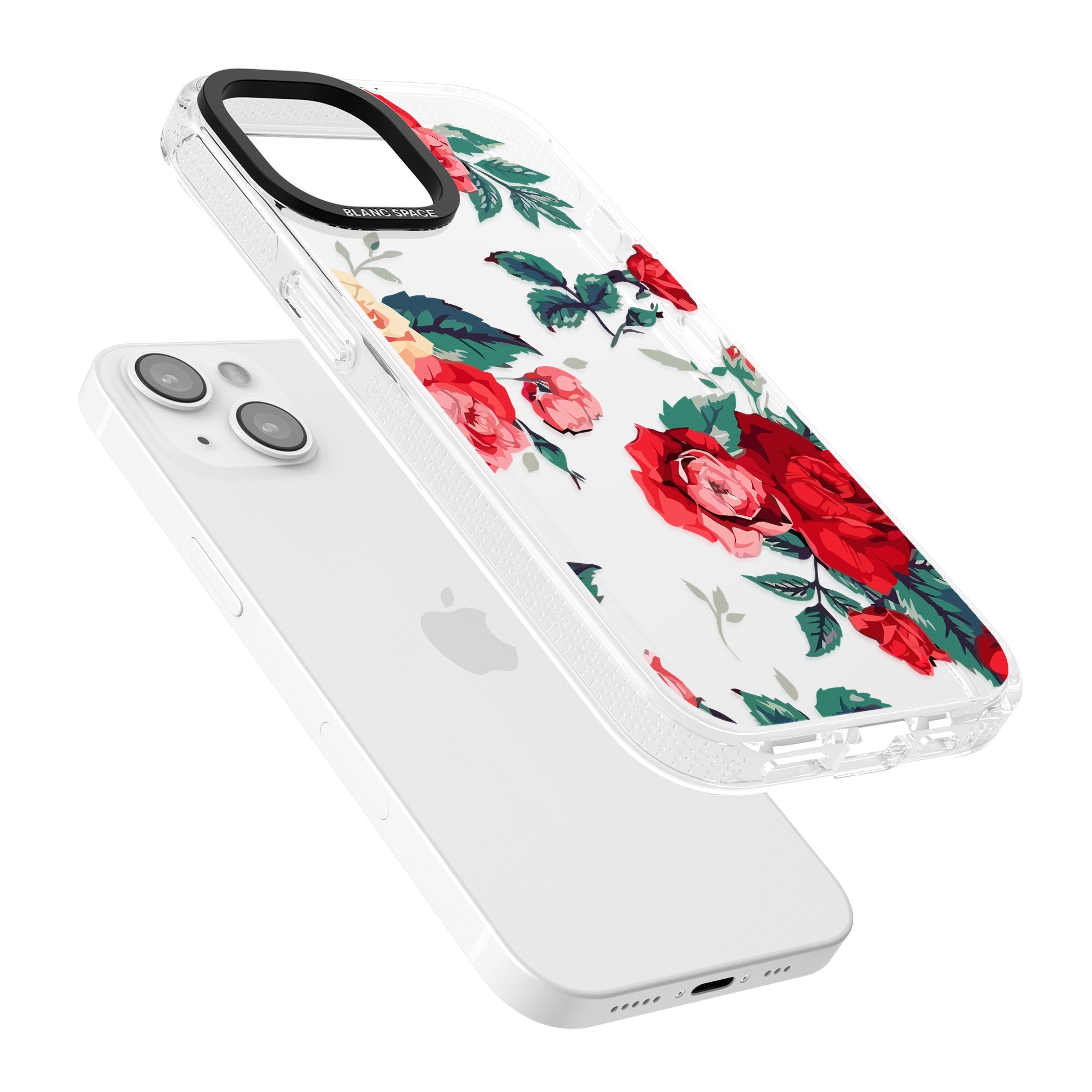 Rose Pattern iPhone 15 / 14 / 13 Clear Case Impact Air - Blanc Space