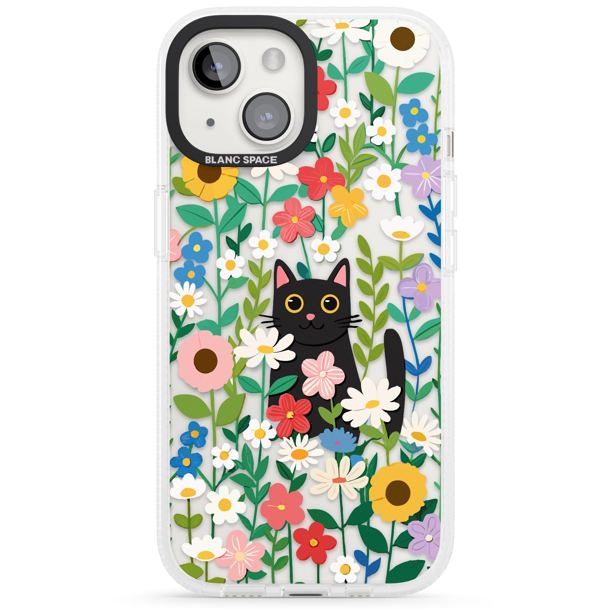 Whiskers & Wildflowers Cat iPhone 15 / 14 / 13 Clear Case Impact Air - Blanc Space