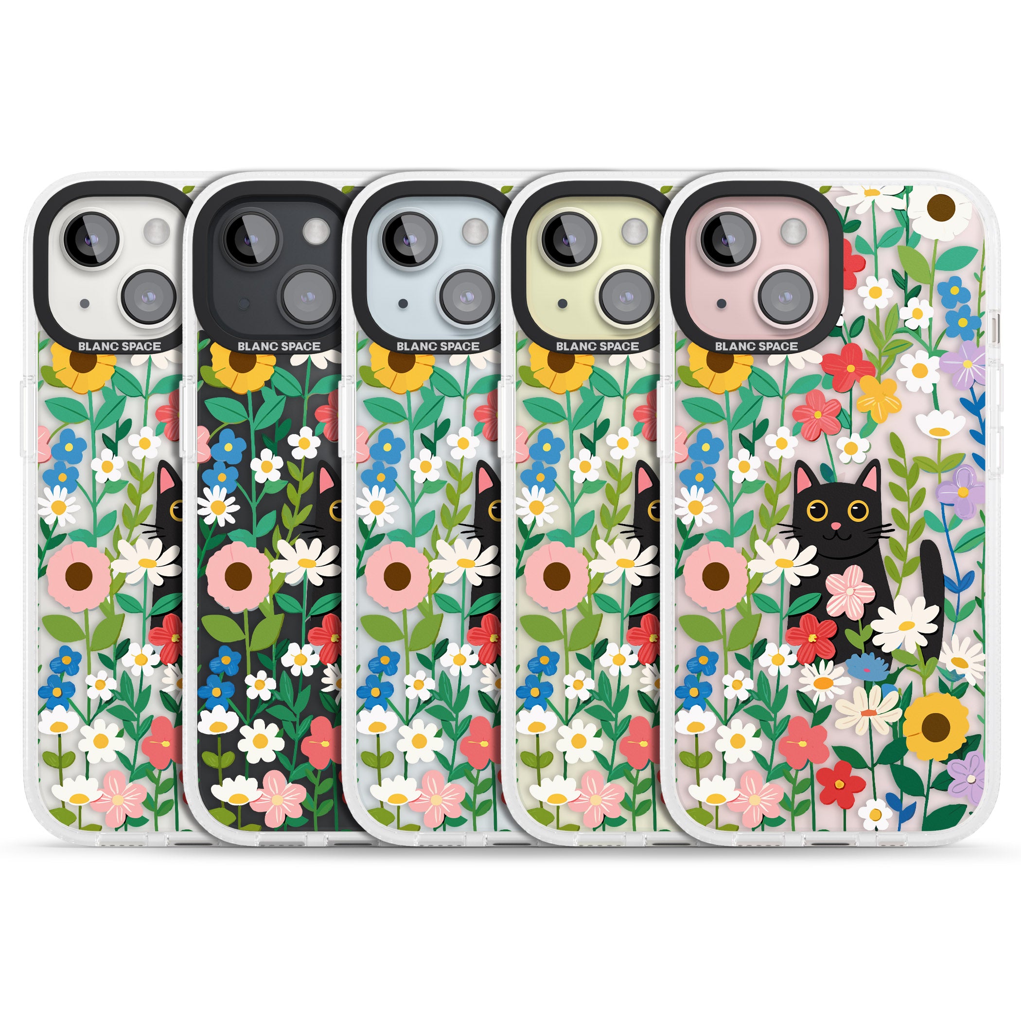 Whiskers & Wildflowers Cat iPhone 15 / 14 / 13 Clear Case Impact Air - Blanc Space