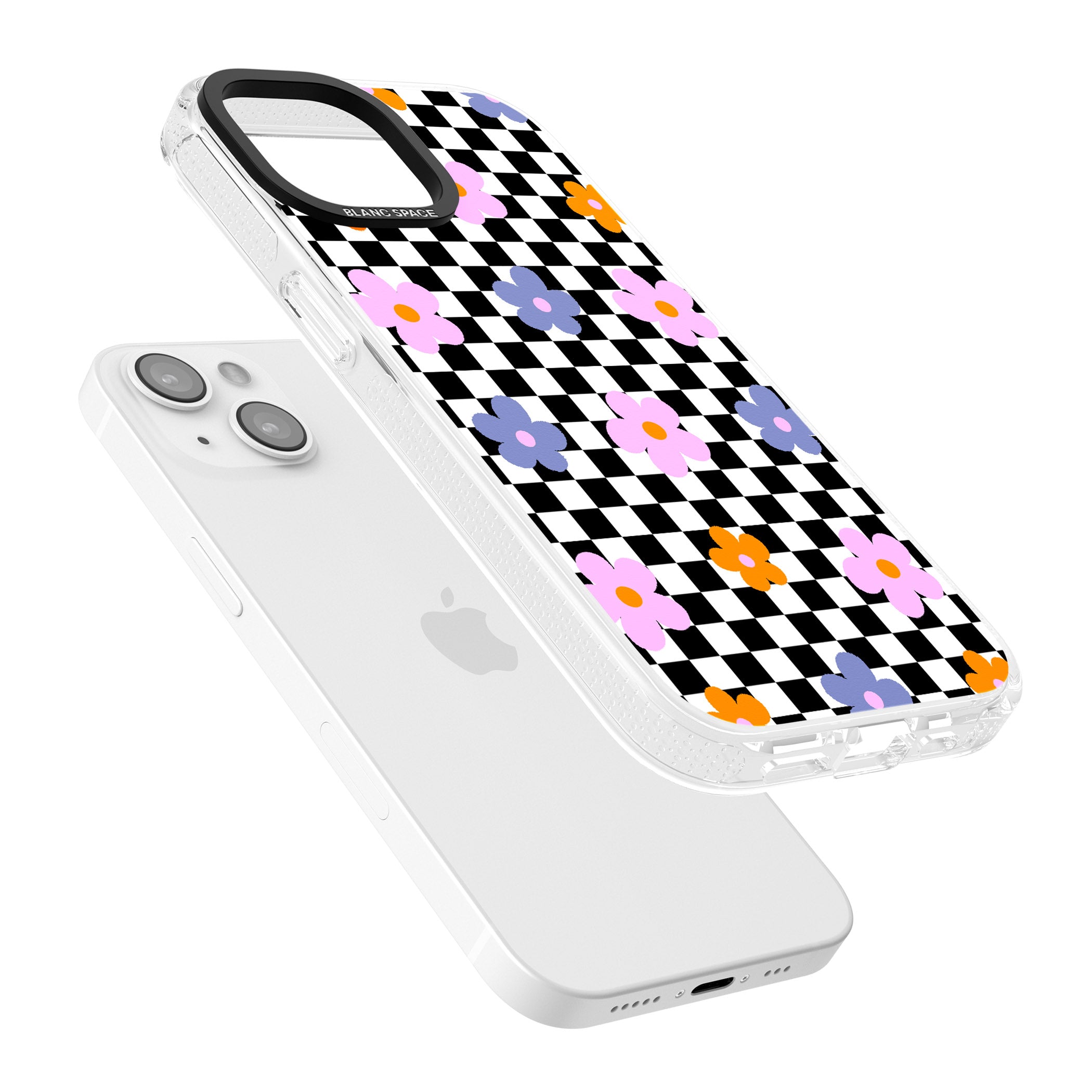 Checkered Blossom iPhone 15 / 14 / 13 Clear Case Impact Air - Blanc Space