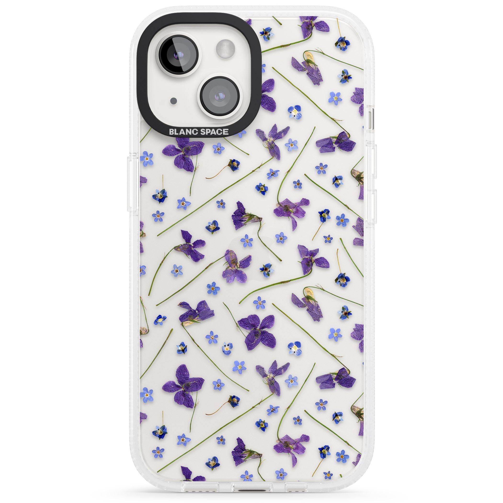 Violet & Blue Floral Pattern Design iPhone 15 / 14 / 13 Clear Case Impact Air - Blanc Space