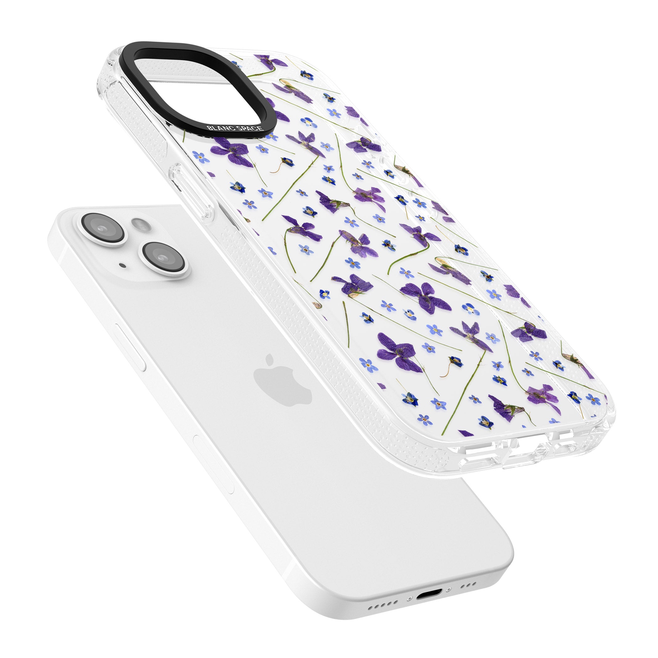 Violet & Blue Floral Pattern Design iPhone 15 / 14 / 13 Clear Case Impact Air - Blanc Space