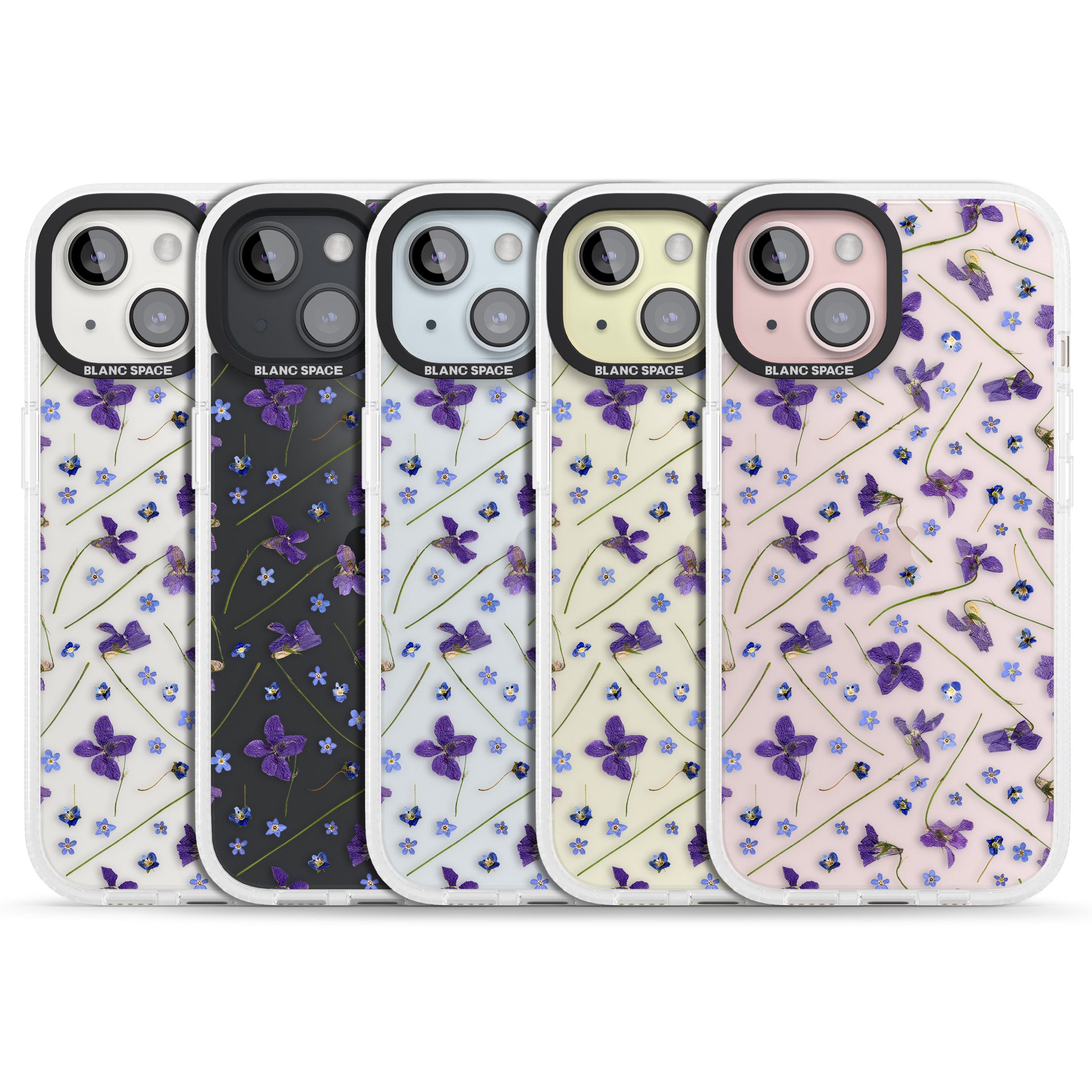 Violet & Blue Floral Pattern Design iPhone 15 / 14 / 13 Clear Case Impact Air - Blanc Space