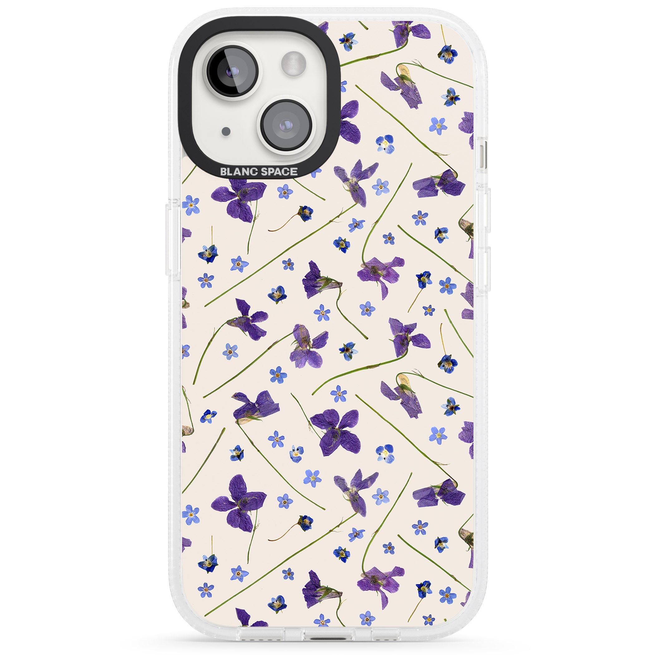 Violet Floral Pattern Design - Cream iPhone 15 / 14 / 13 Clear Case Impact Air - Blanc Space