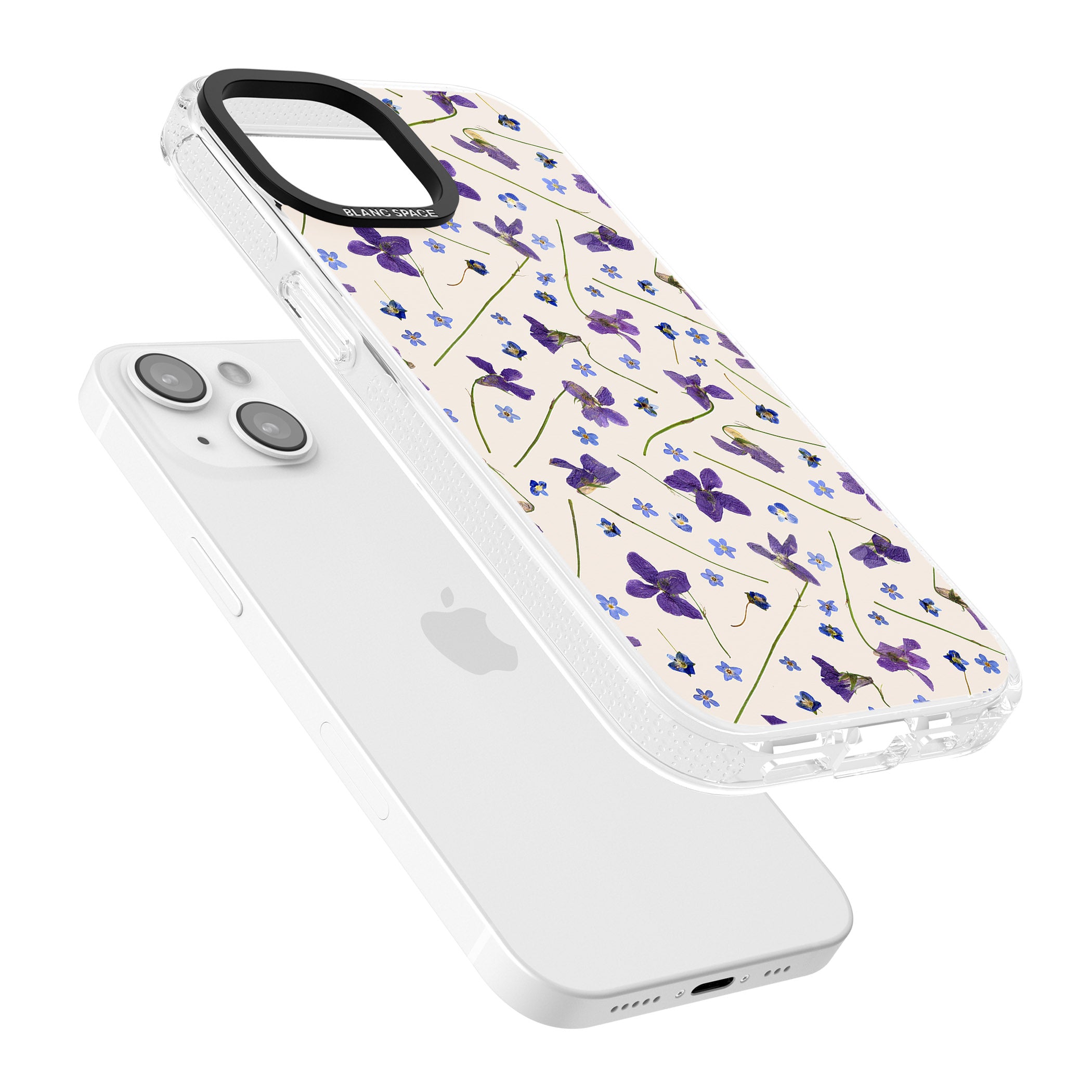 Violet Floral Pattern Design - Cream iPhone 15 / 14 / 13 Clear Case Impact Air - Blanc Space