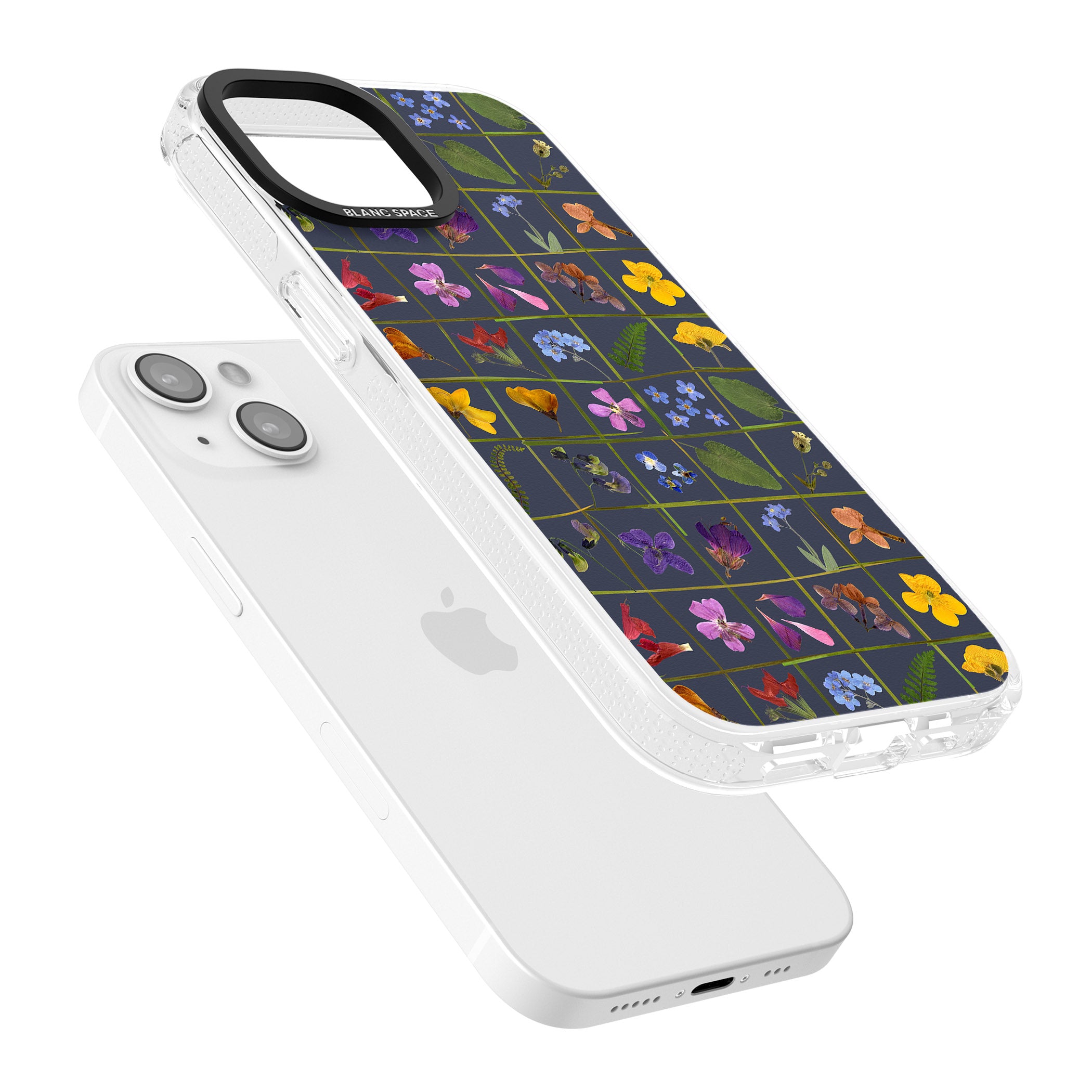 Wildflower Grid Boxes Pattern - Navy iPhone 15 / 14 / 13 Clear Case Impact Air - Blanc Space