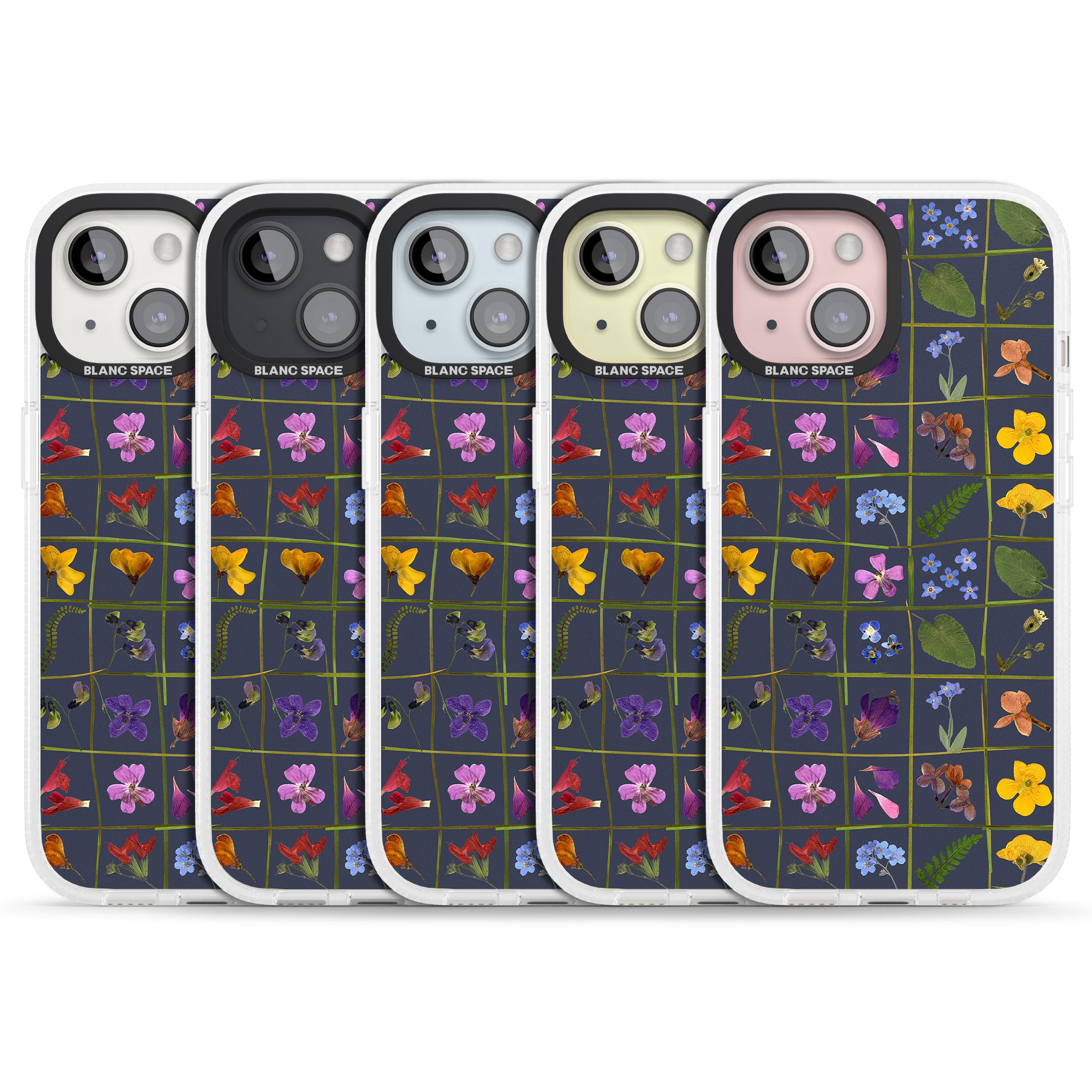 Wildflower Grid Boxes Pattern - Navy iPhone 15 / 14 / 13 Clear Case Impact Air - Blanc Space