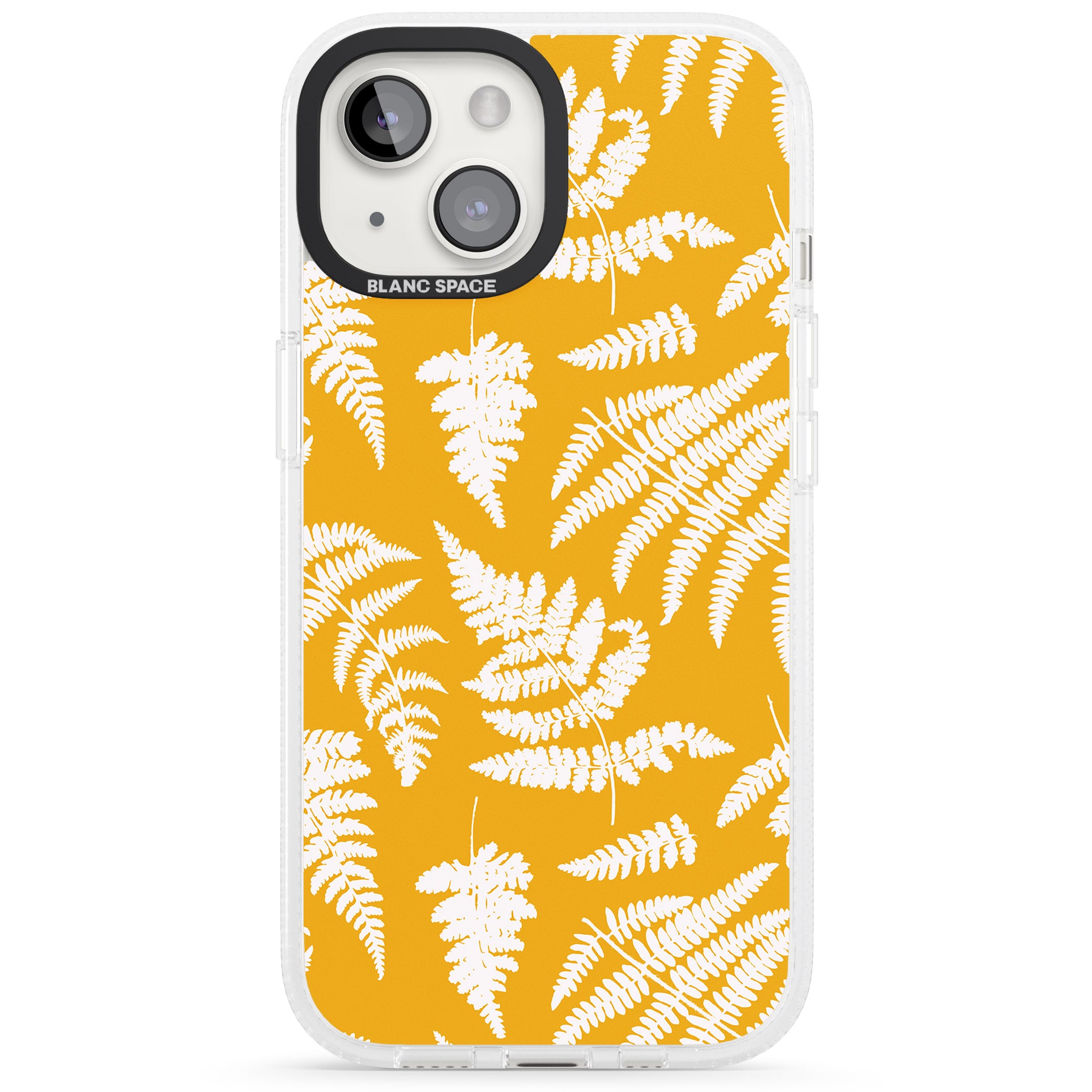 Fern Pattern on Yellow iPhone 15 / 14 / 13 Clear Case Impact Air - Blanc Space