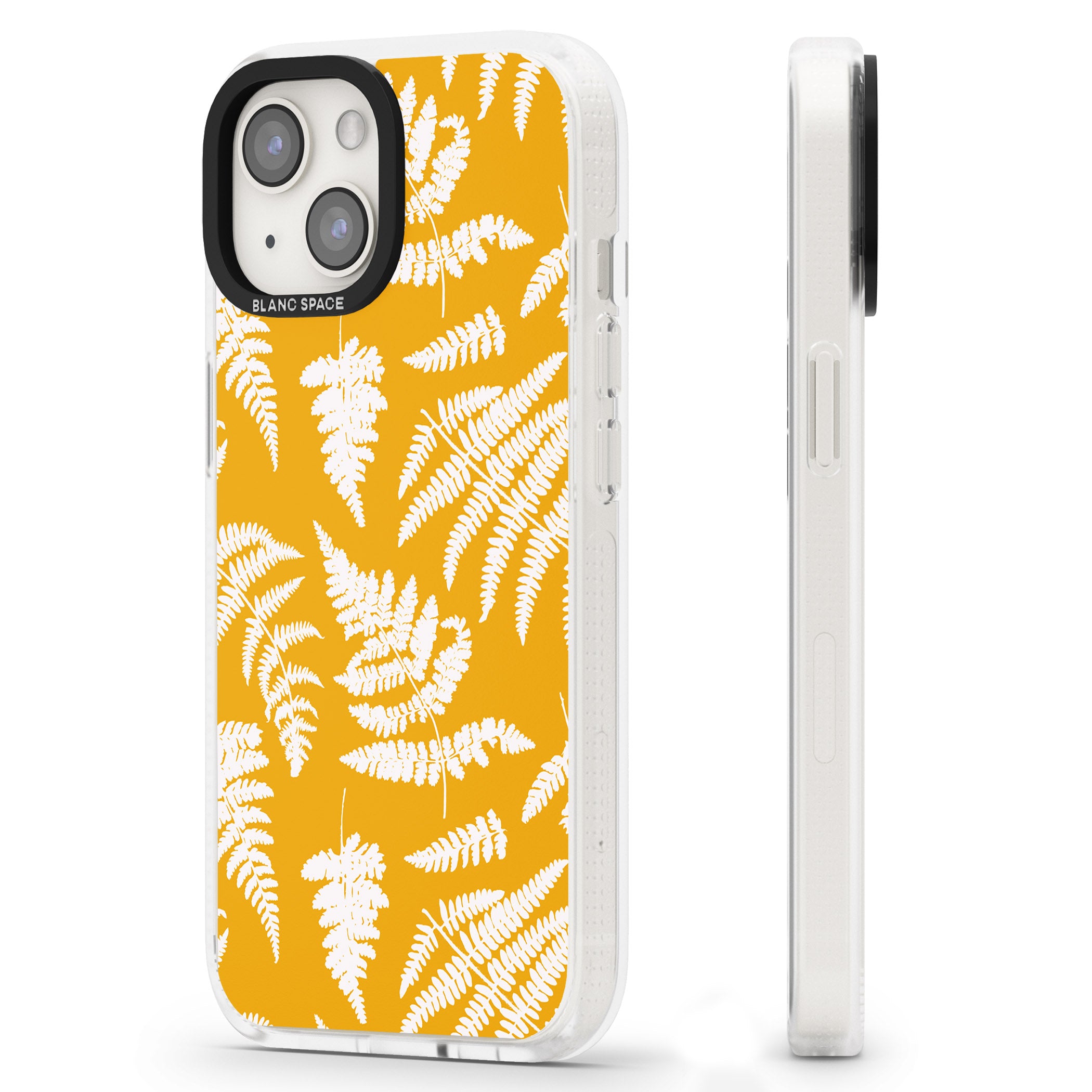 Fern Pattern on Yellow iPhone 15 / 14 / 13 Clear Case Impact Air - Blanc Space