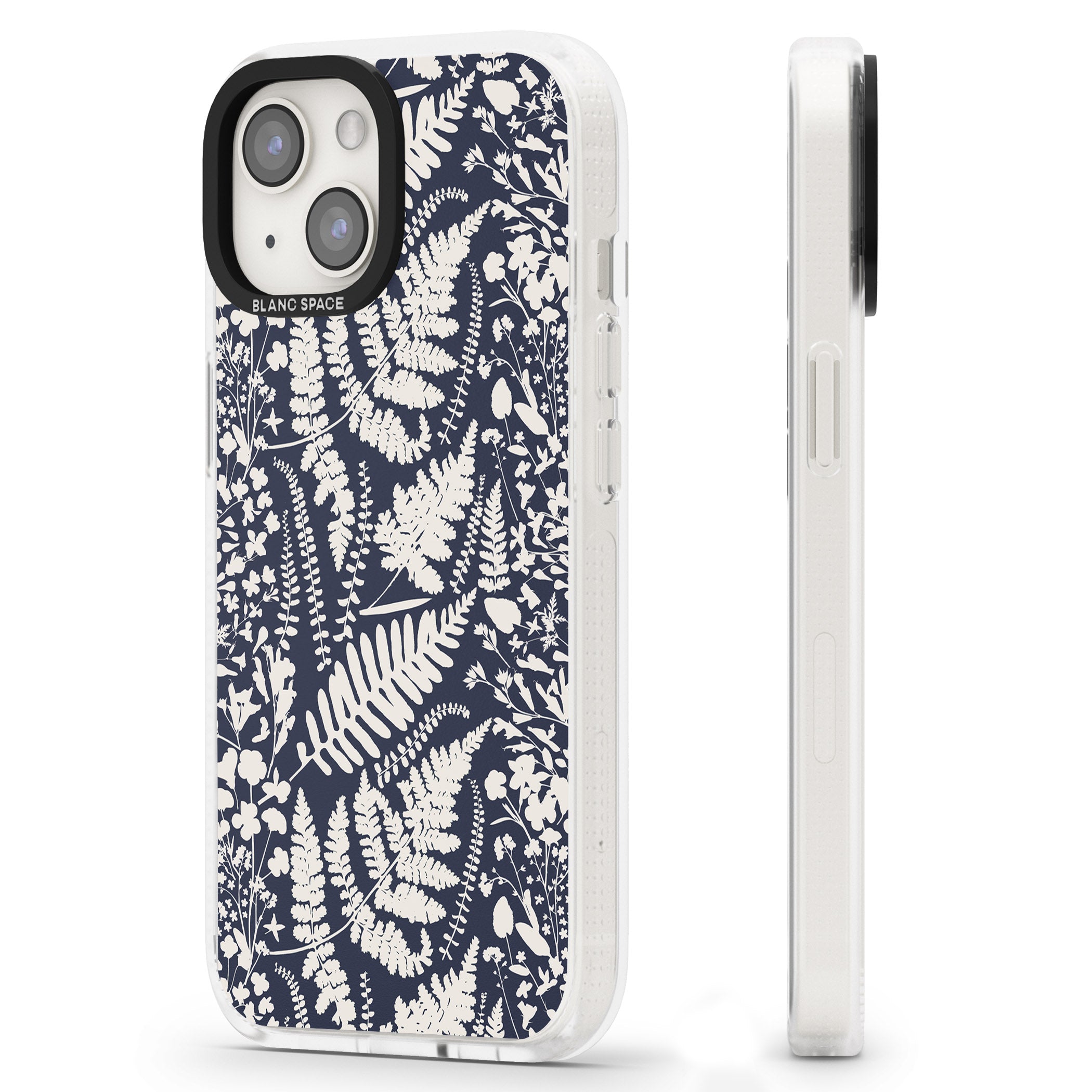 Wildflowers and Ferns on Navy iPhone 15 / 14 / 13 Clear Case Impact Air - Blanc Space
