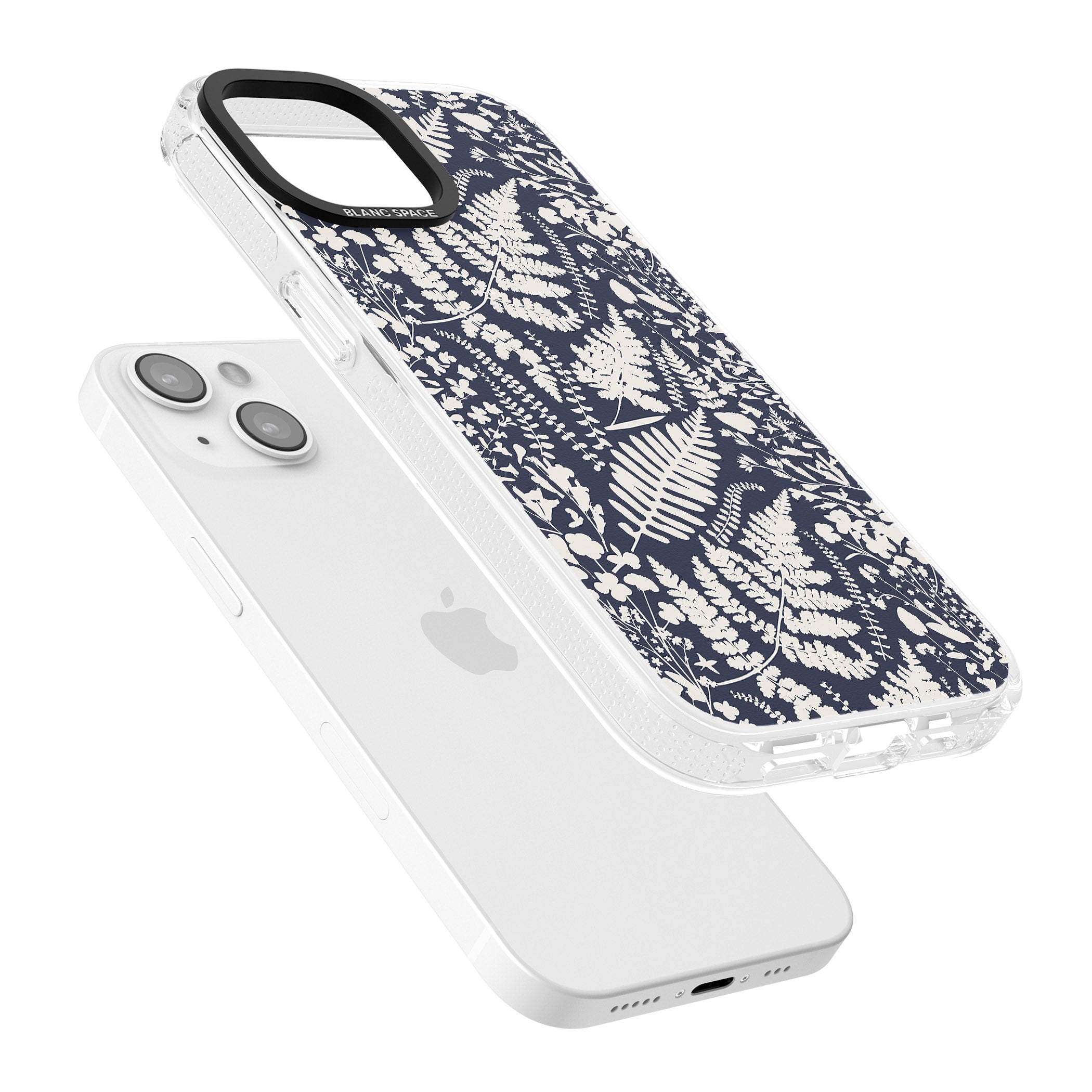Wildflowers and Ferns on Navy iPhone 15 / 14 / 13 Clear Case Impact Air - Blanc Space