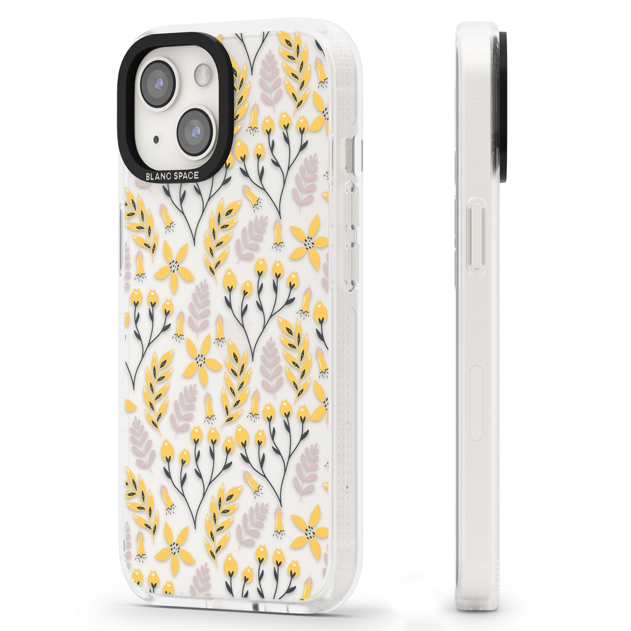 Yellow Leaves Transparent Floral iPhone 15 / 14 / 13 Clear Case Impact Air - Blanc Space