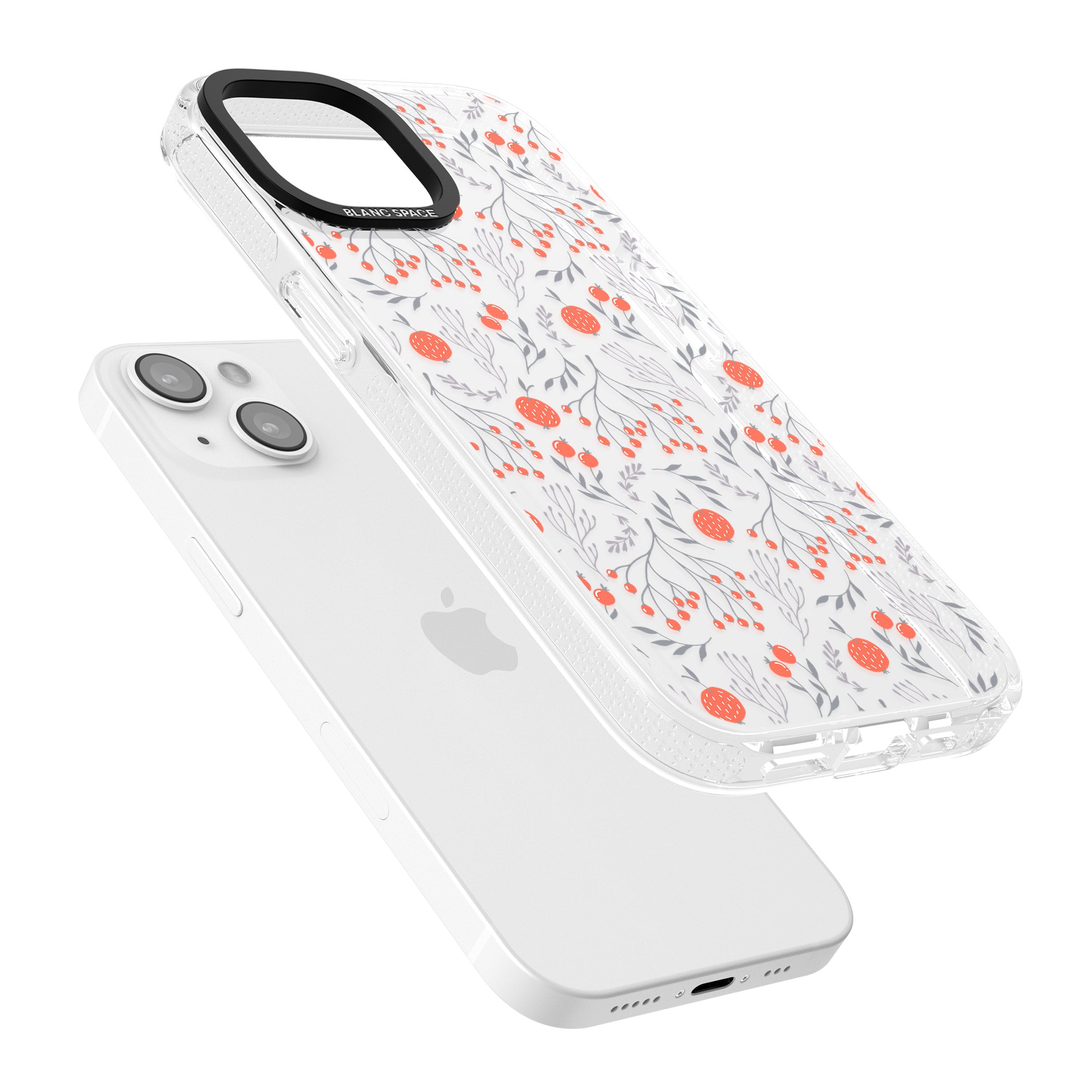 Red Fruits Transparent Floral iPhone 15 / 14 / 13 Clear Case Impact Air - Blanc Space