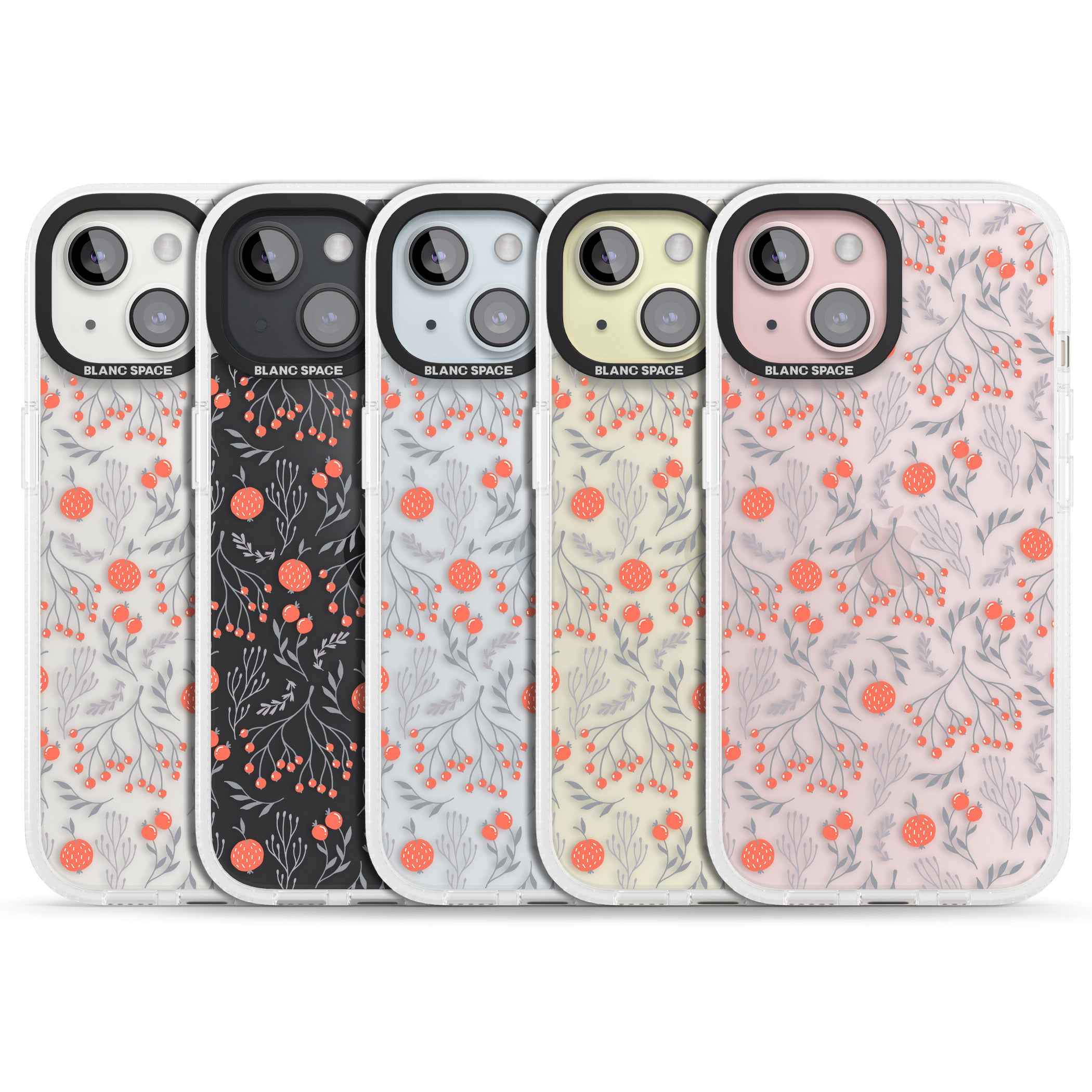 Red Fruits Transparent Floral iPhone 15 / 14 / 13 Clear Case Impact Air - Blanc Space