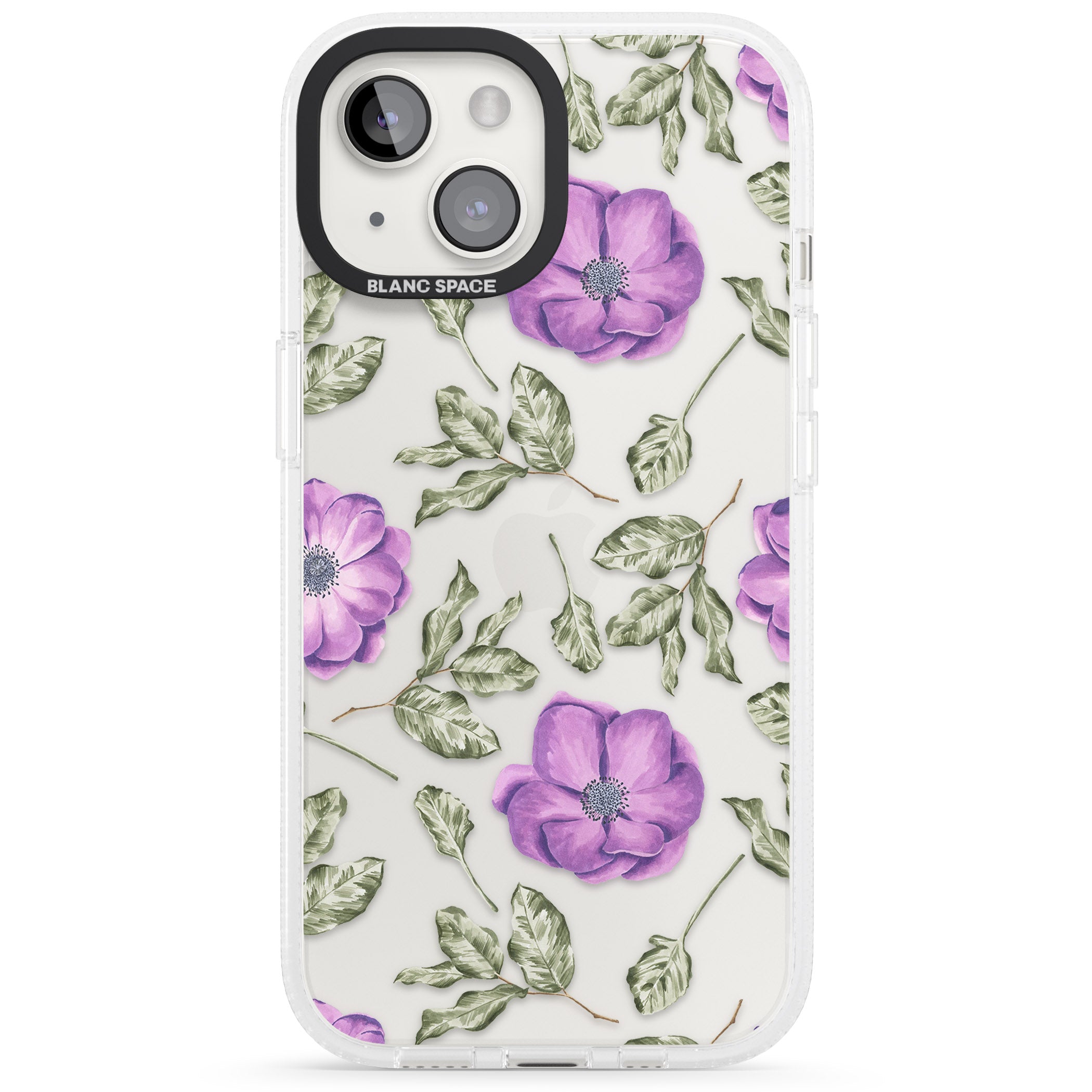 Purple Blossoms Transparent Floral iPhone 15 / 14 / 13 Clear Case Impact Air - Blanc Space