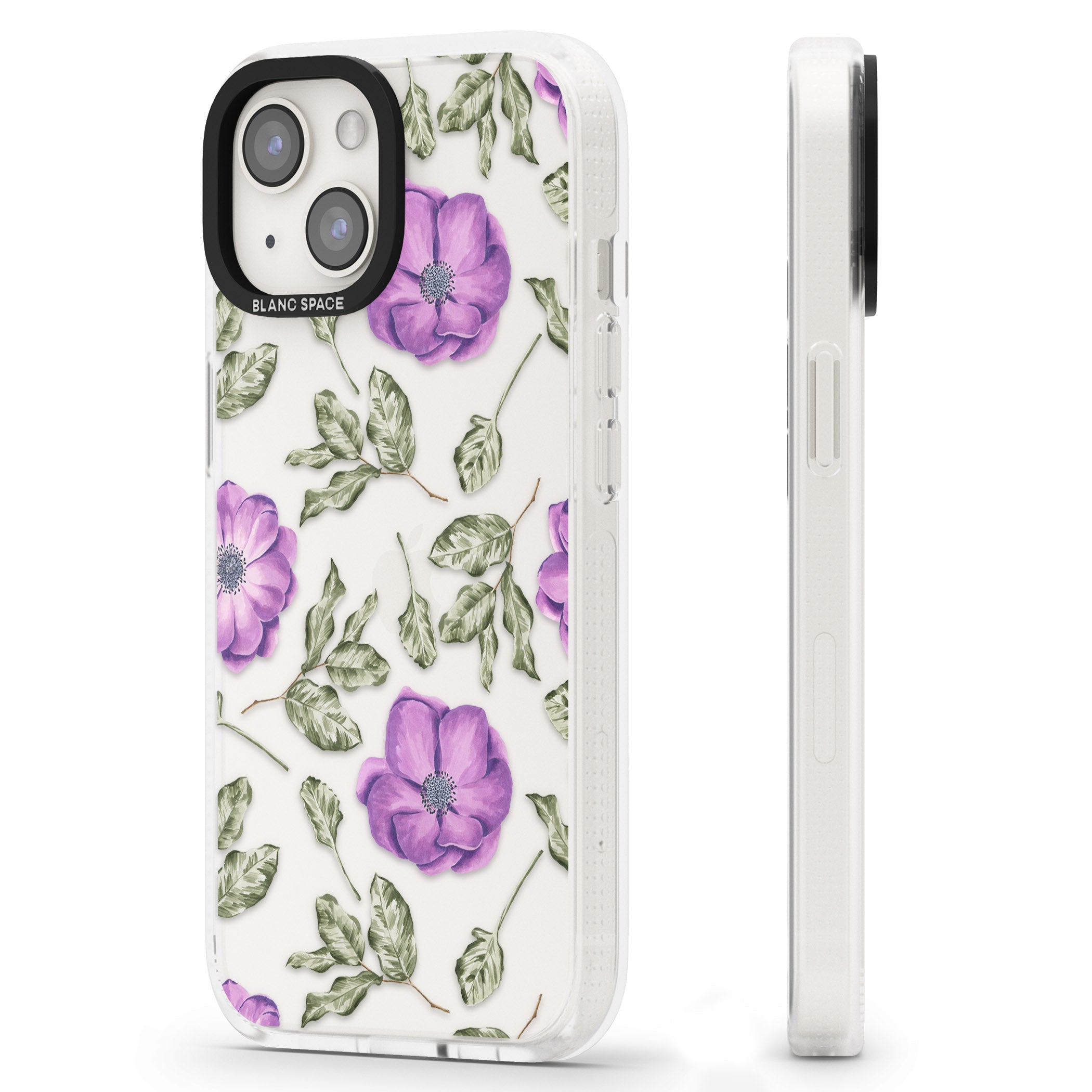 Purple Blossoms Transparent Floral iPhone 15 / 14 / 13 Clear Case Impact Air - Blanc Space