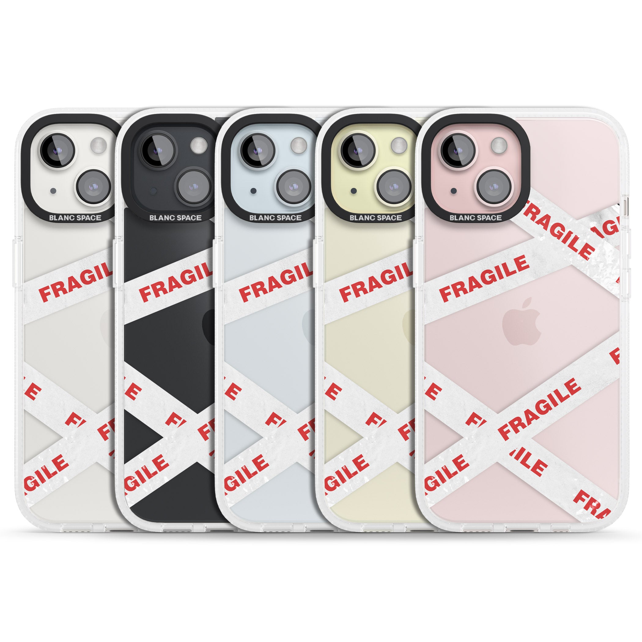 Fragile Tape iPhone 15 / 14 / 13 Clear Case Impact Air - Blanc Space